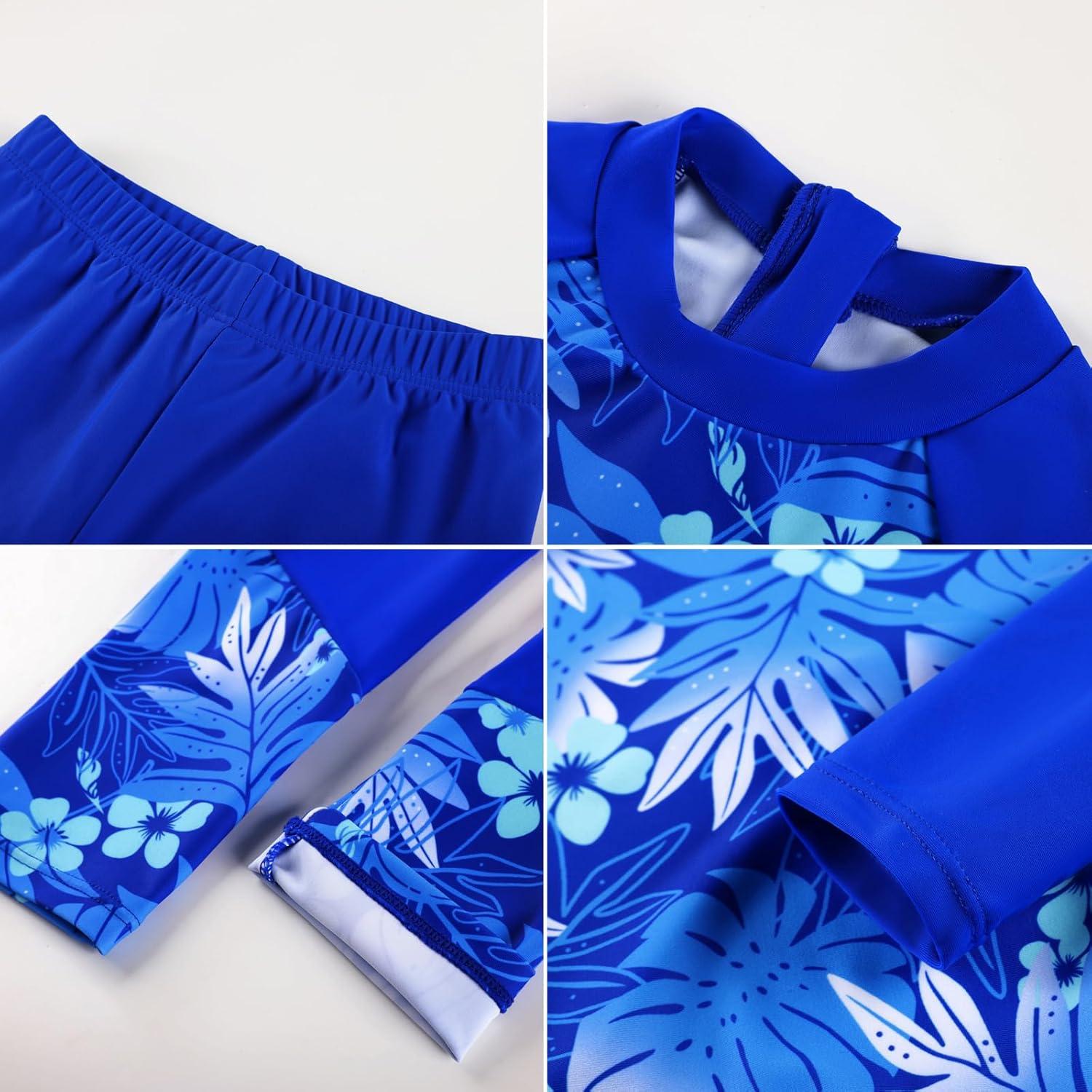imageGRACE KARIN Girls Long Sleeve Swimsuit Mermaid Bathing Suit Rash Guard Swimwear 4 Piece Size 512Klein Blue Leaves