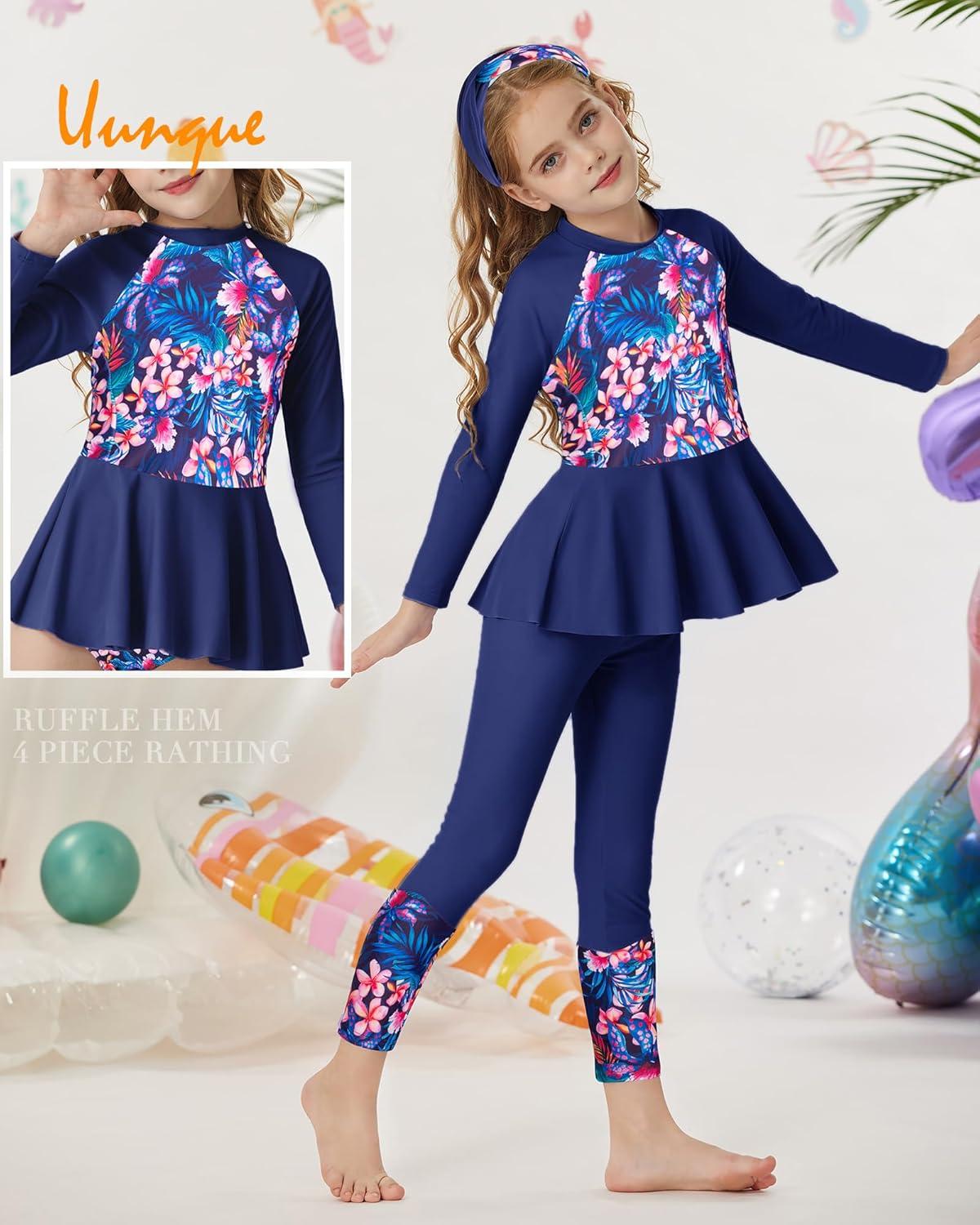 imageGRACE KARIN Girls Long Sleeve Swimsuit Mermaid Bathing Suit Rash Guard Swimwear 4 Piece Size 512Navyfloral