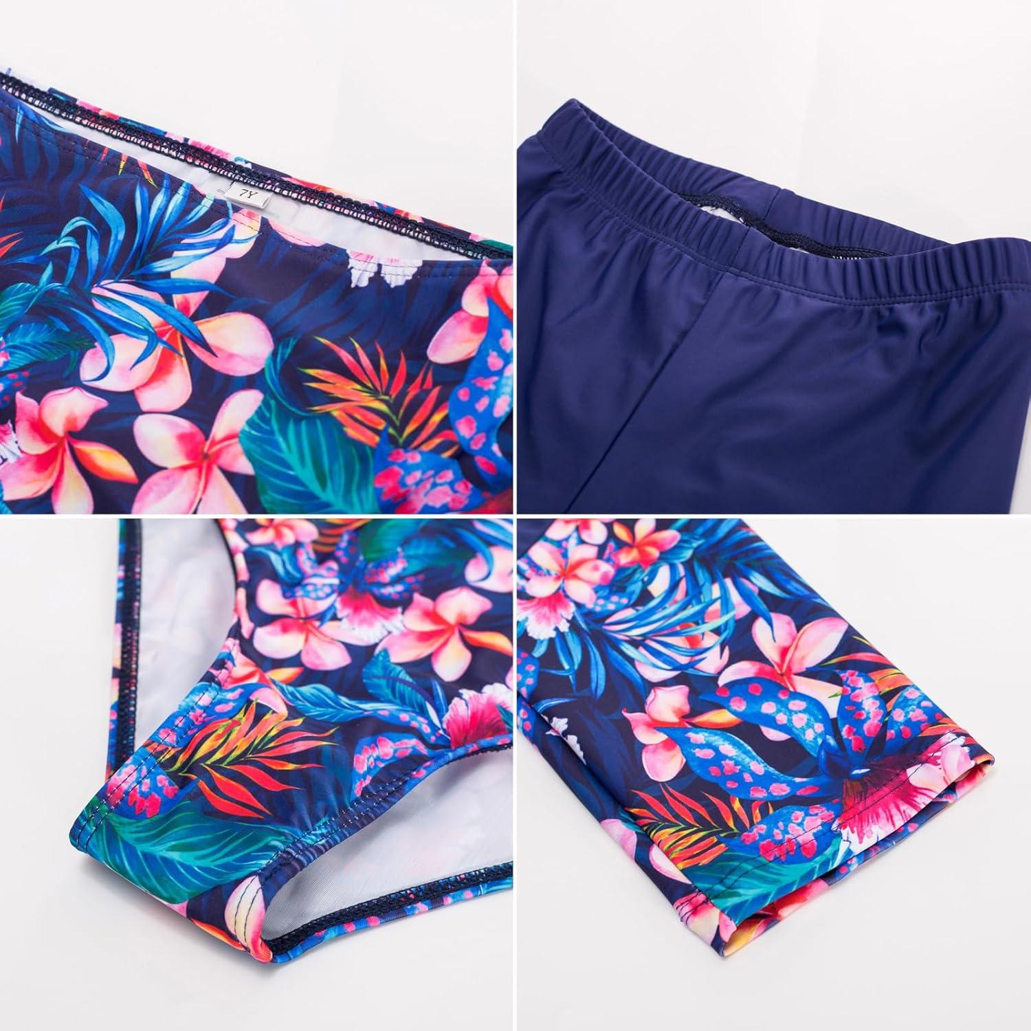 imageGRACE KARIN Girls Long Sleeve Swimsuit Mermaid Bathing Suit Rash Guard Swimwear 4 Piece Size 512Navyfloral