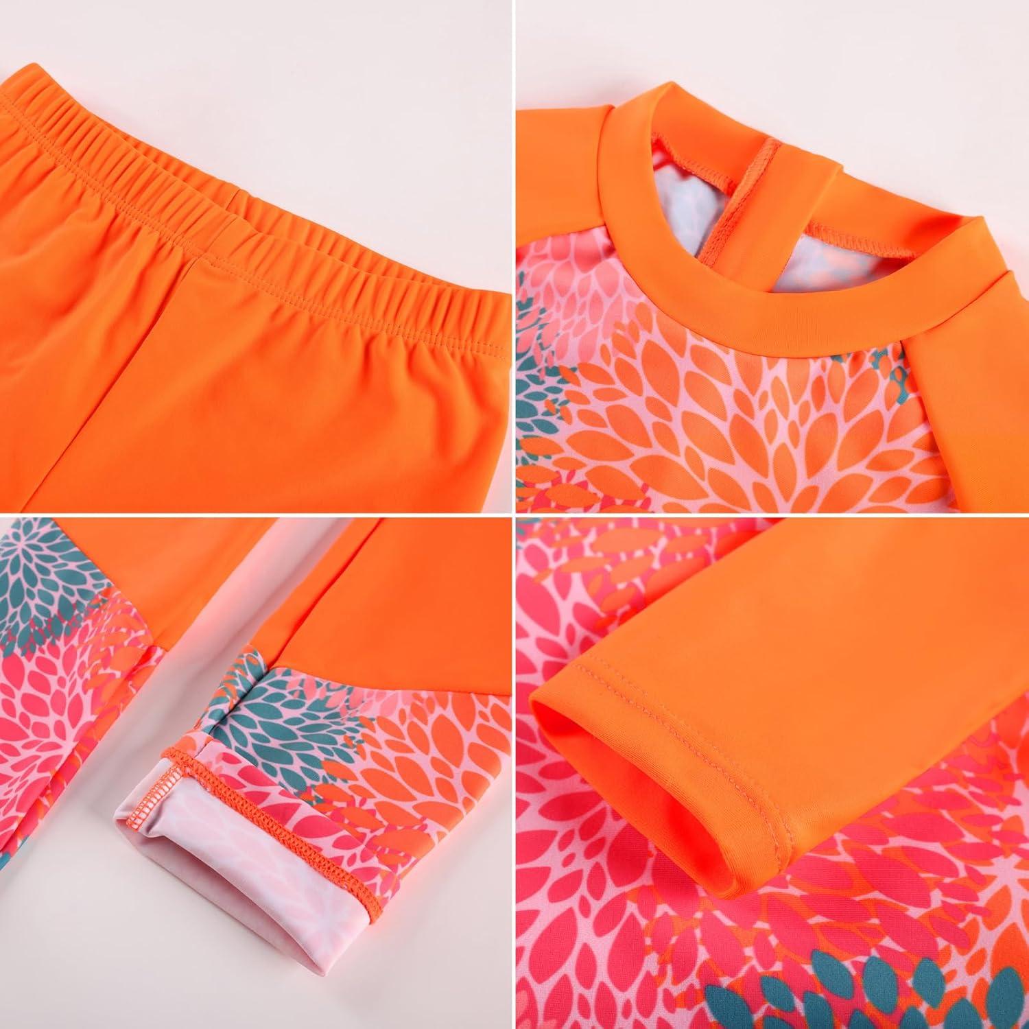 imageGRACE KARIN Girls Long Sleeve Swimsuit Mermaid Bathing Suit Rash Guard Swimwear 4 Piece Size 512Pink Fireworks