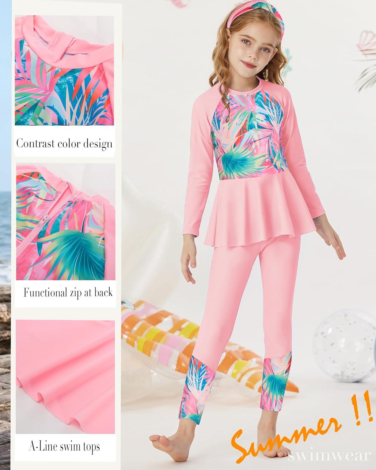 imageGRACE KARIN Girls Long Sleeve Swimsuit Mermaid Bathing Suit Rash Guard Swimwear 4 Piece Size 512Pinkcoconut