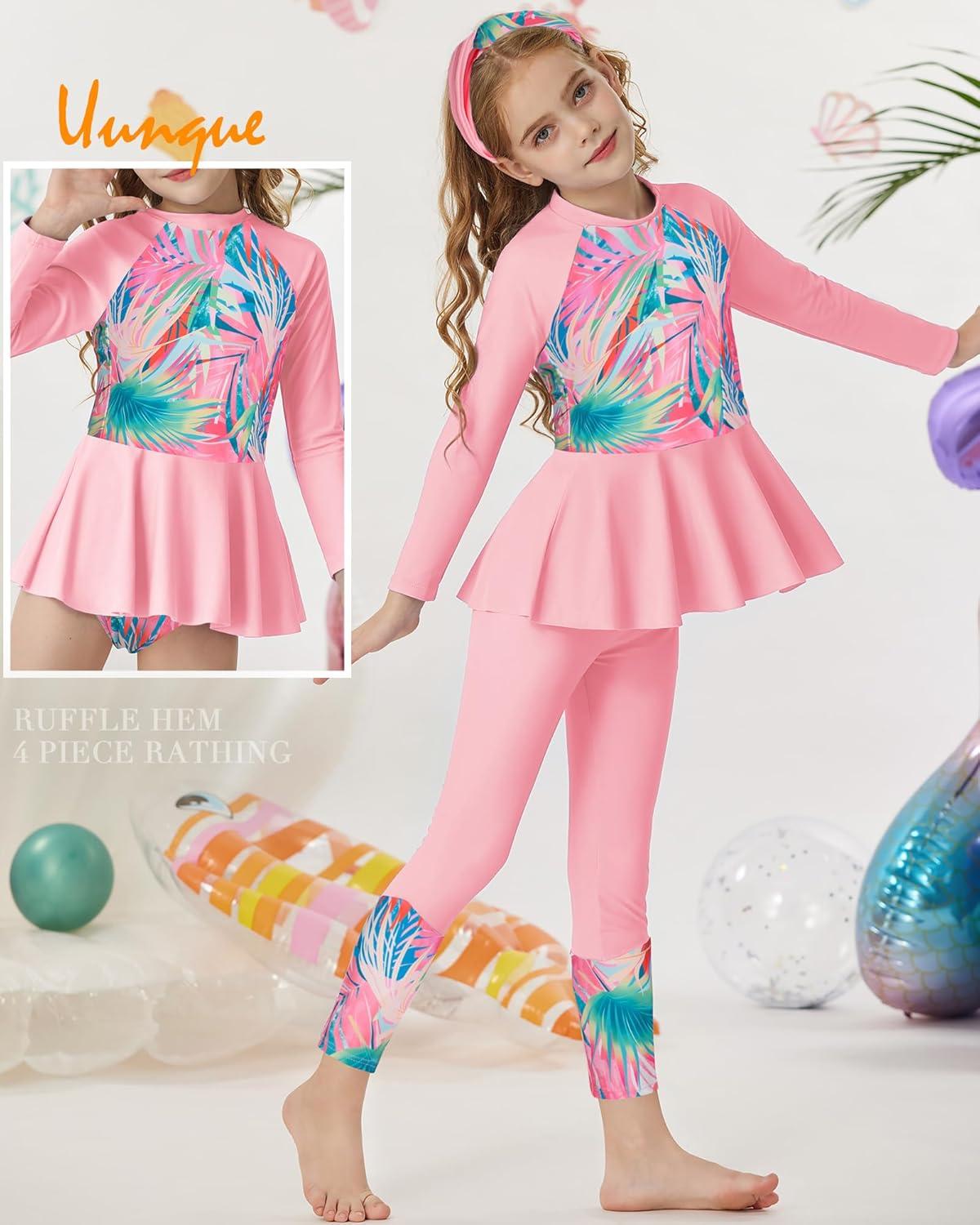 imageGRACE KARIN Girls Long Sleeve Swimsuit Mermaid Bathing Suit Rash Guard Swimwear 4 Piece Size 512Pinkcoconut