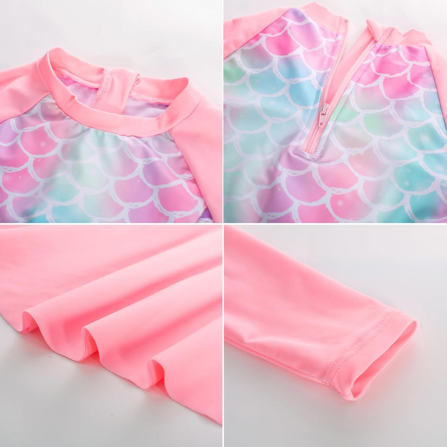 imageGRACE KARIN Girls Long Sleeve Swimsuit Mermaid Bathing Suit Rash Guard Swimwear 4 Piece Size 512Pinkmermaid