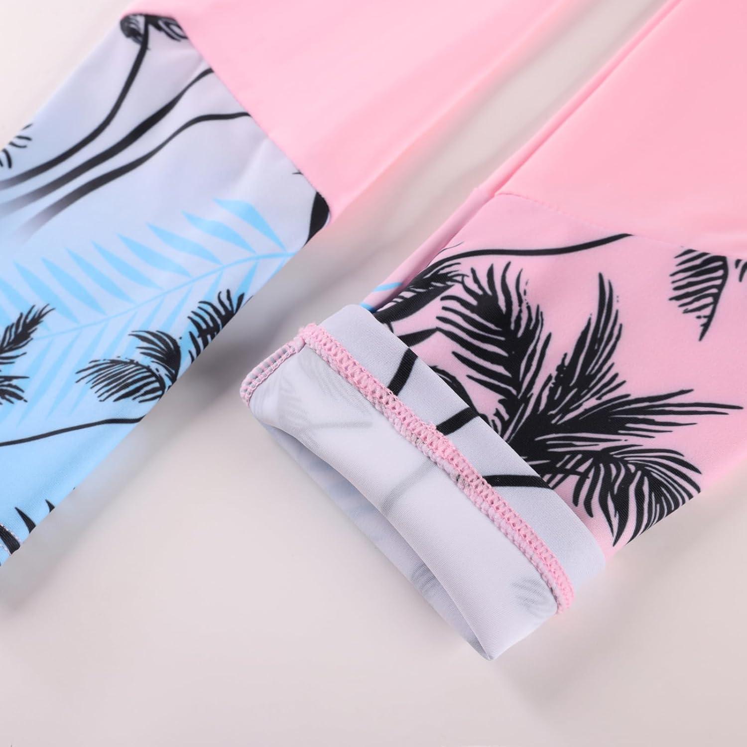 imageGRACE KARIN Girls Long Sleeve Swimsuit Mermaid Bathing Suit Rash Guard Swimwear 4 Piece Size 512Powder Blue Leaves