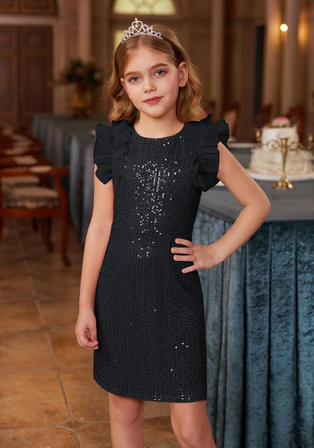 imageGRACE KARIN Girls Sequin Dress Formal Pageant Sparkle Party Ruffle Prom Maxi Dress Size 514YBlack