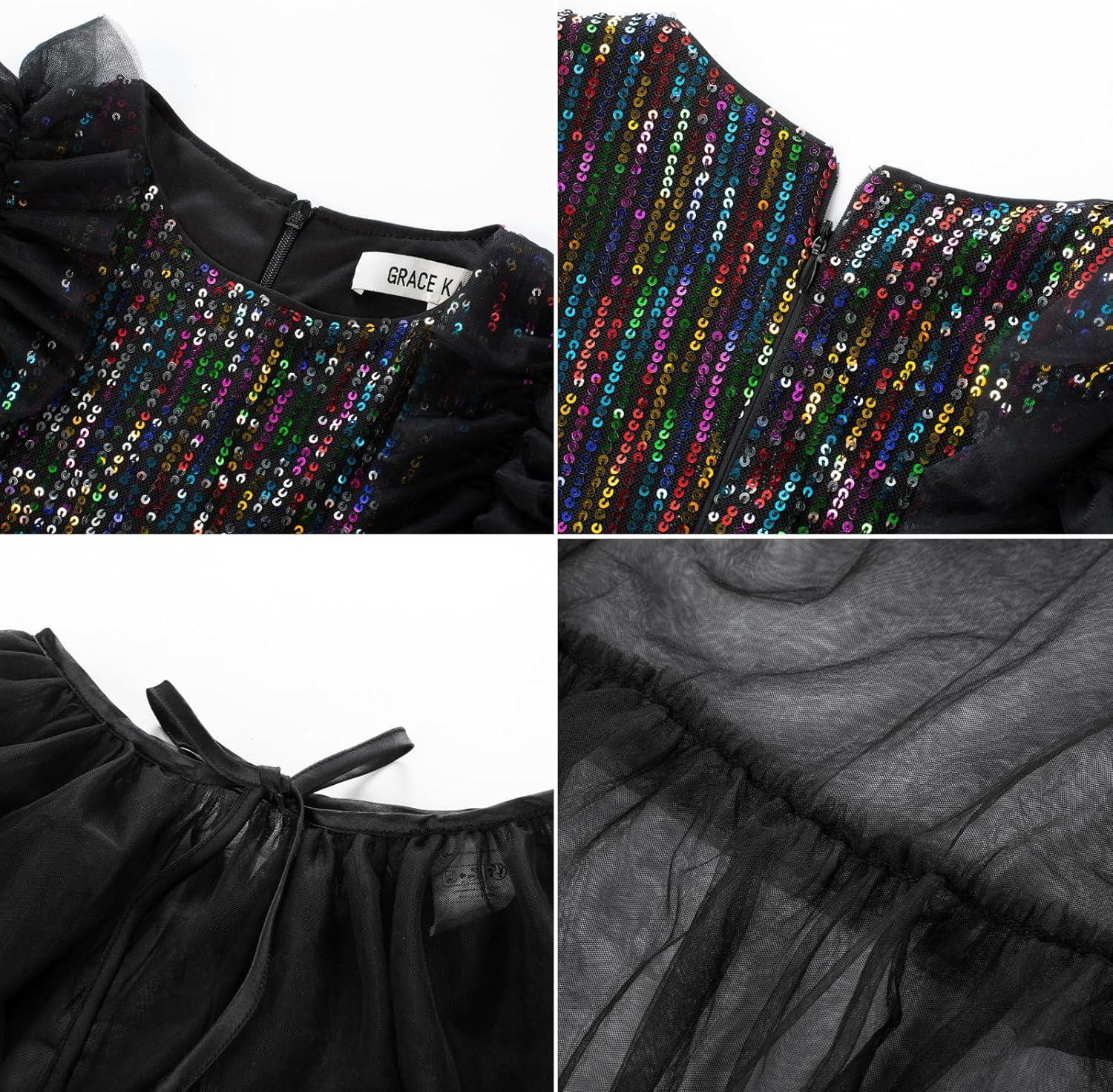 imageGRACE KARIN Girls Sequin Dress Formal Pageant Sparkle Party Ruffle Prom Maxi Dress Size 514YBlack Multicolor