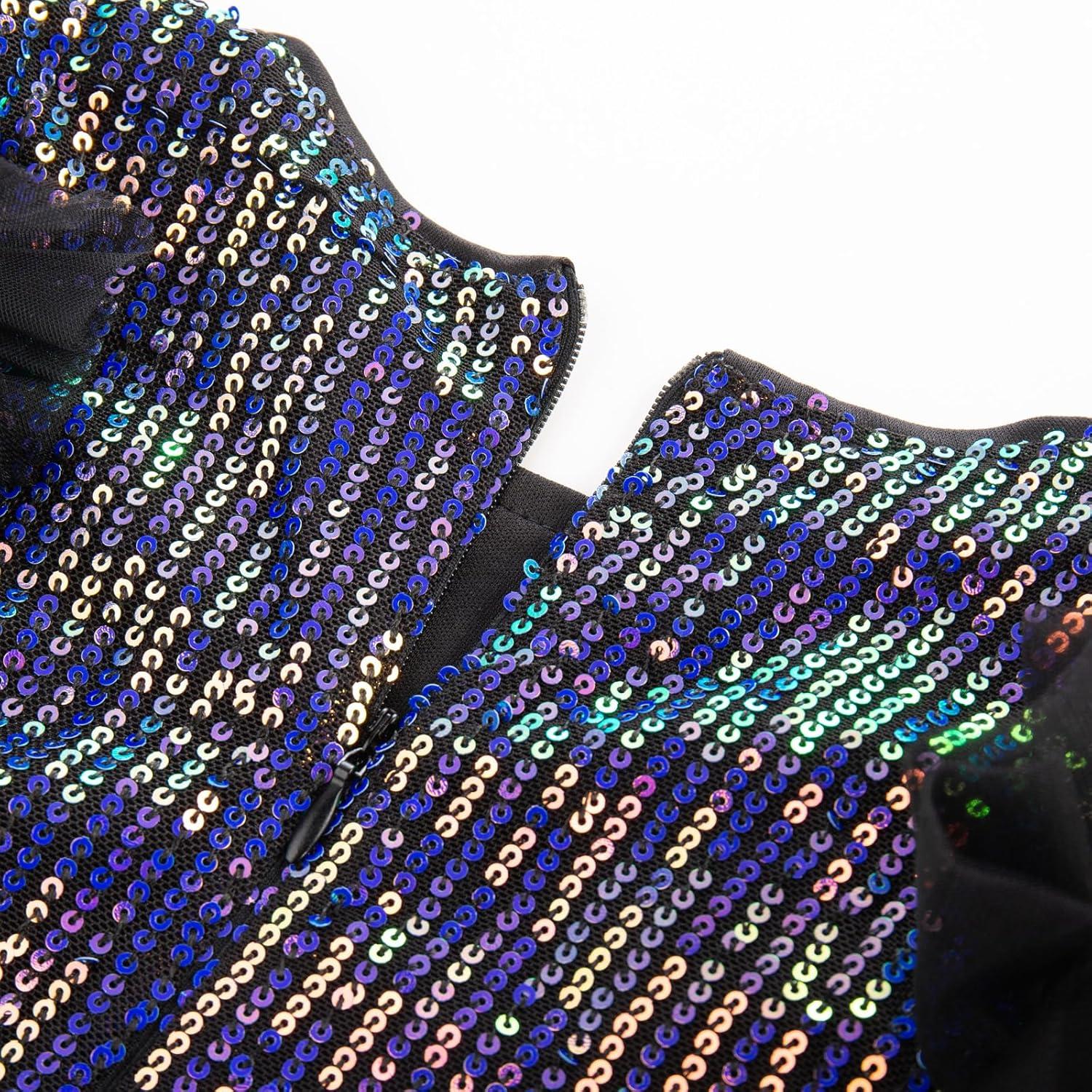imageGRACE KARIN Girls Sequin Dress Formal Pageant Sparkle Party Ruffle Prom Maxi Dress Size 514YDark Purple