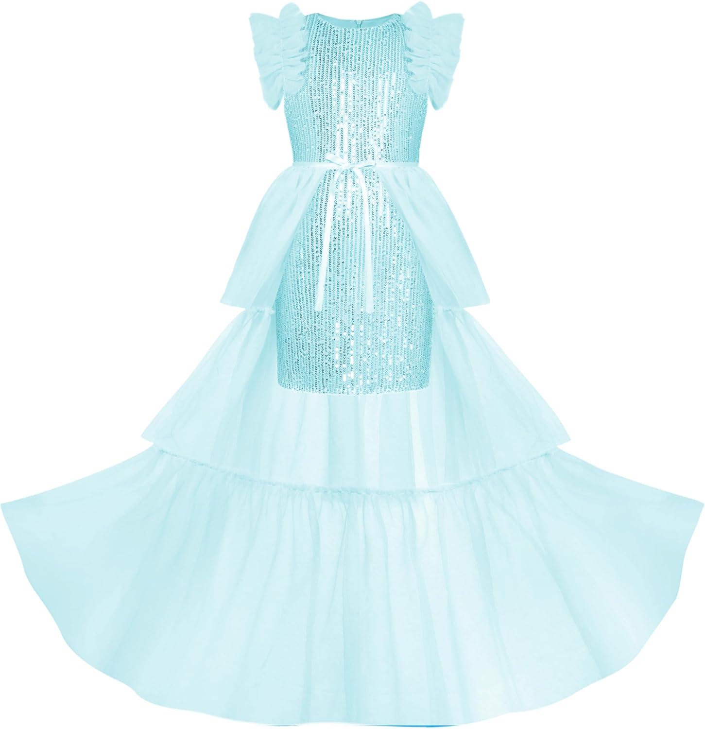 imageGRACE KARIN Girls Sequin Dress Formal Pageant Sparkle Party Ruffle Prom Maxi Dress Size 514YLight Green