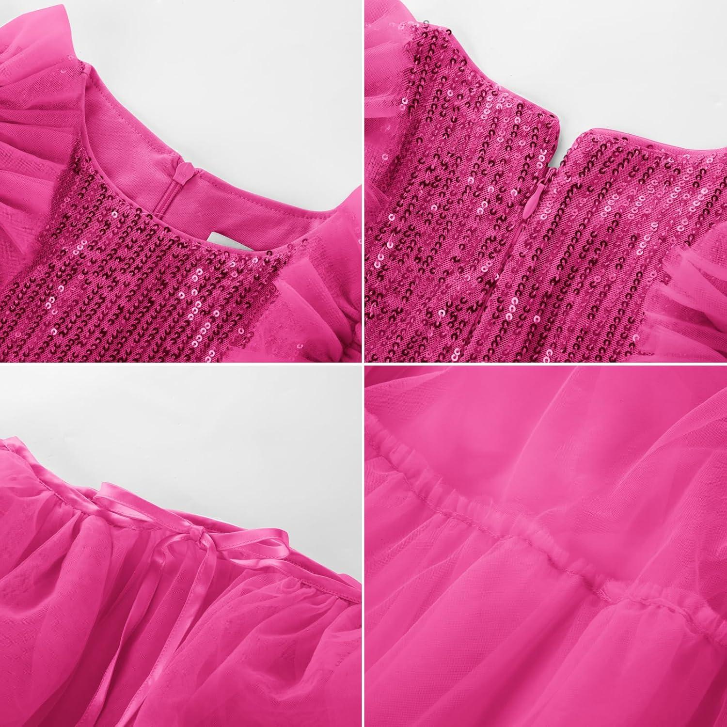 imageGRACE KARIN Girls Sequin Dress Formal Pageant Sparkle Party Ruffle Prom Maxi Dress Size 514YRose Red