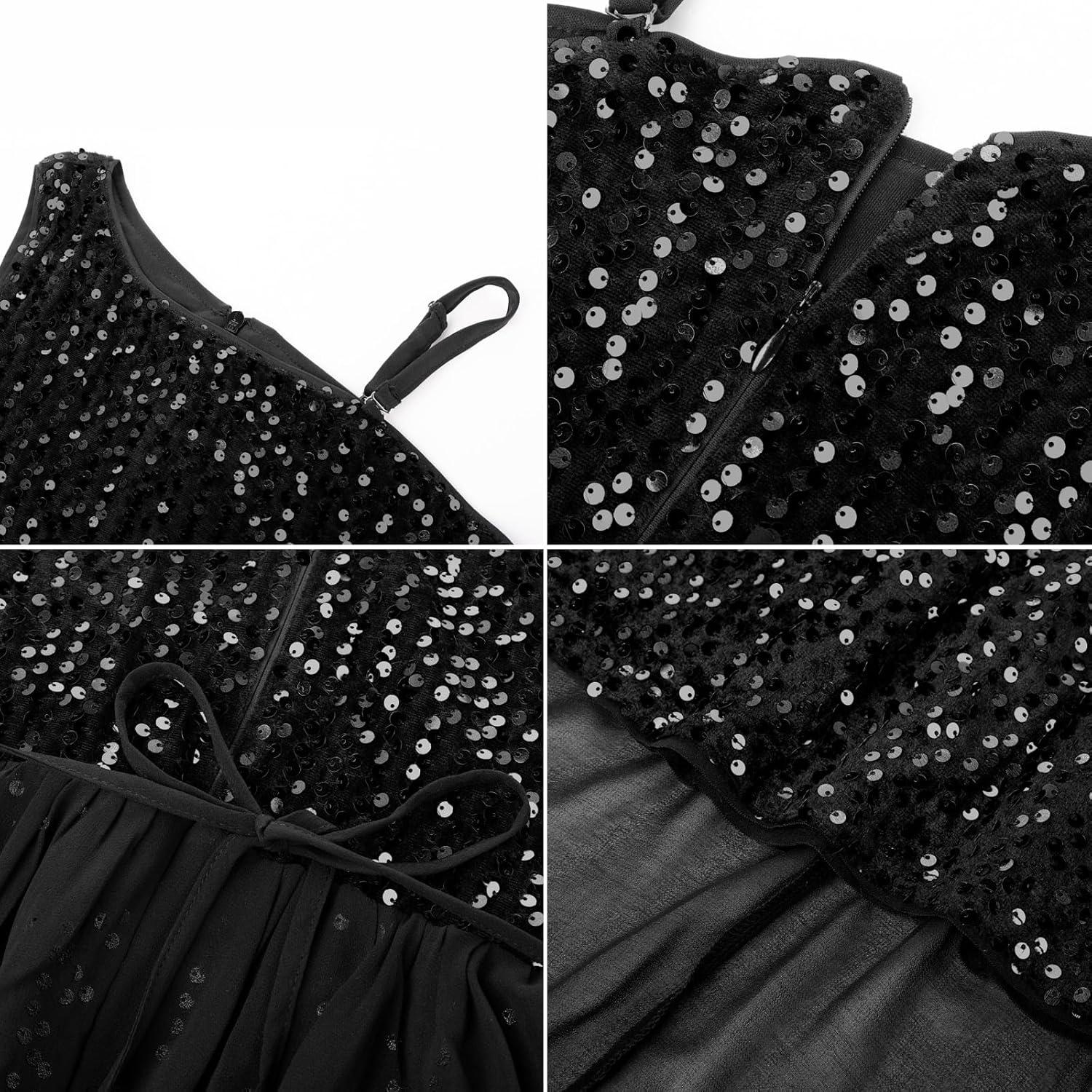 imageGRACE KARIN Girls Sequin Dress One Sleeve Formal Pageant Prom Party Special Occasion Dresses Size 514Black