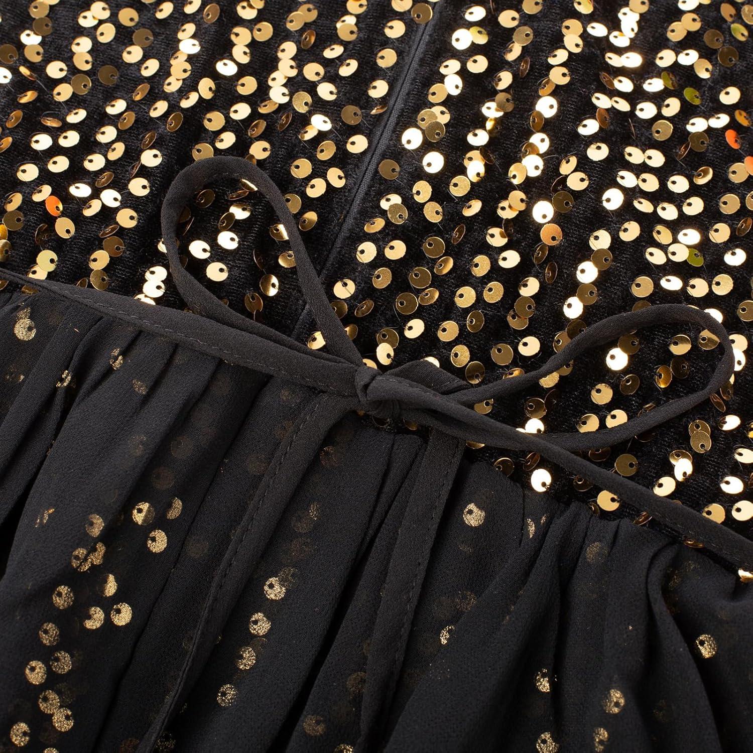 imageGRACE KARIN Girls Sequin Dress One Sleeve Formal Pageant Prom Party Special Occasion Dresses Size 514Black Gold