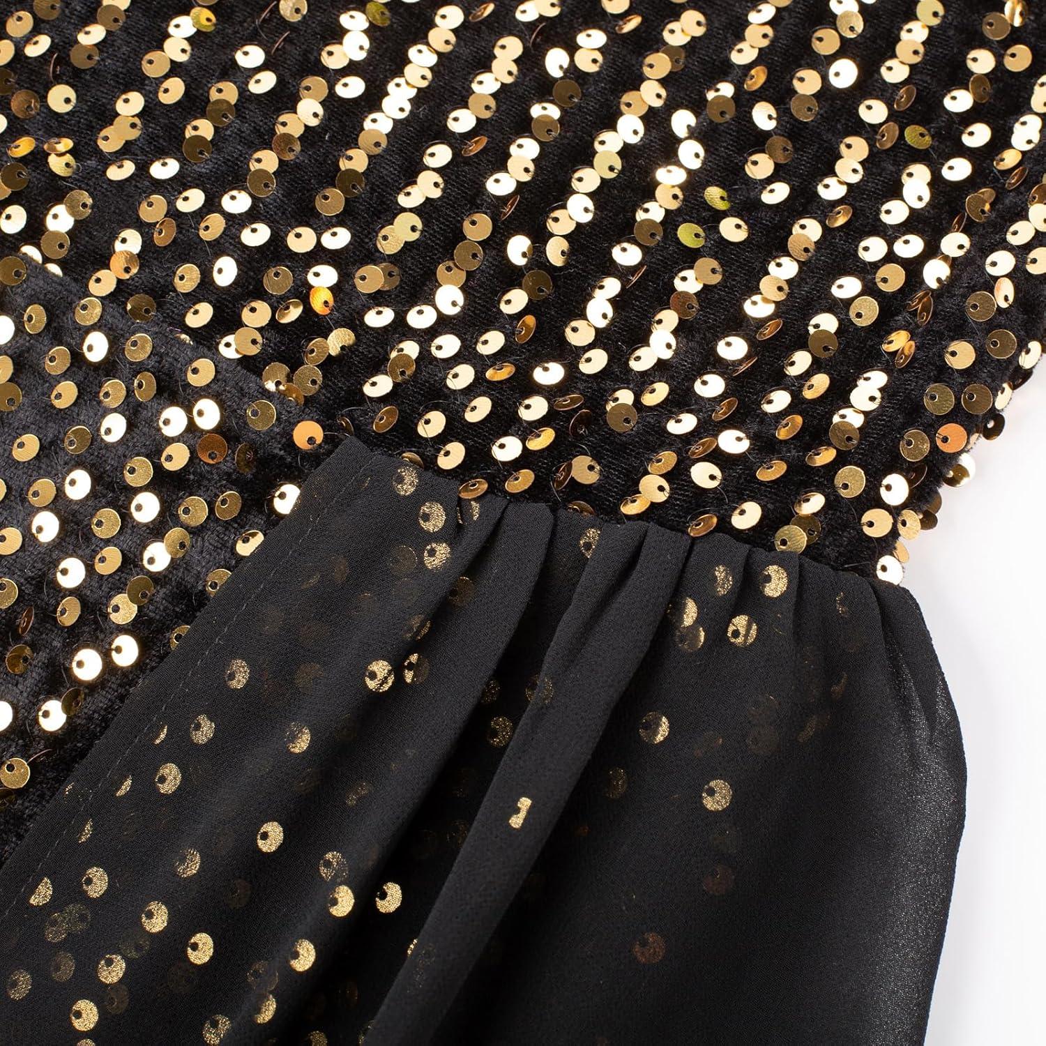 imageGRACE KARIN Girls Sequin Dress One Sleeve Formal Pageant Prom Party Special Occasion Dresses Size 514Black Gold