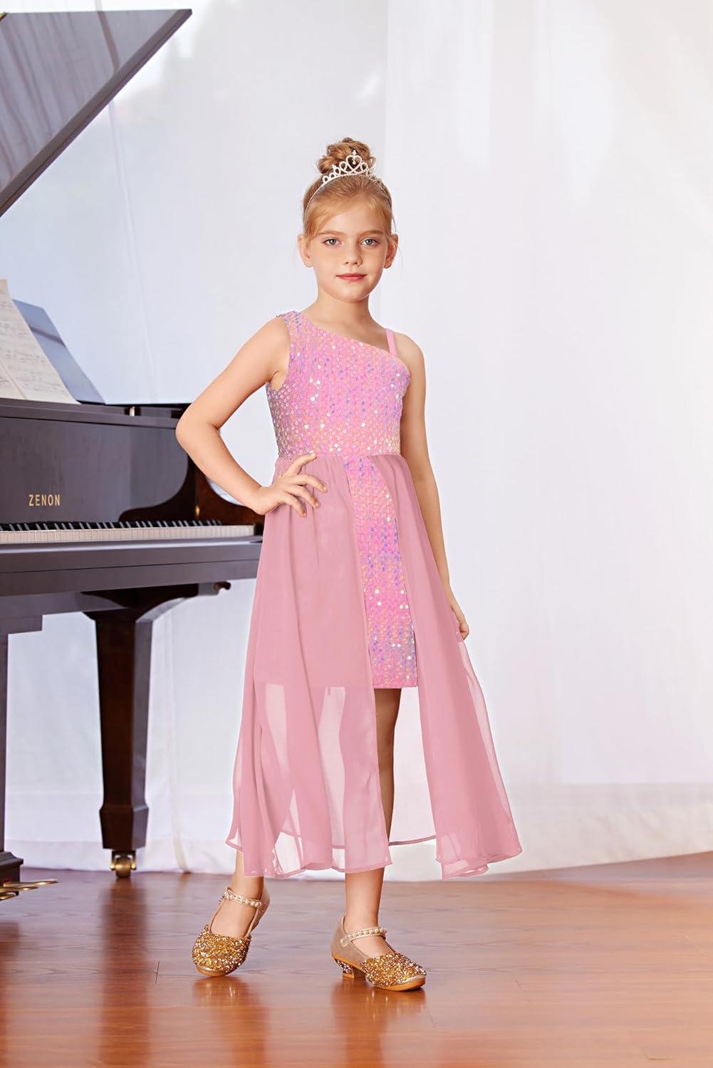 imageGRACE KARIN Girls Sequin Dress One Sleeve Formal Pageant Prom Party Special Occasion Dresses Size 514Candy Pink