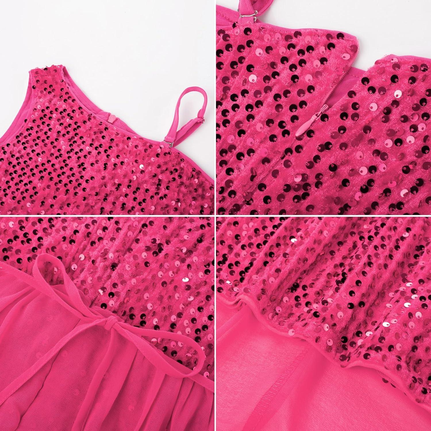 imageGRACE KARIN Girls Sequin Dress One Sleeve Formal Pageant Prom Party Special Occasion Dresses Size 514Hot Pink