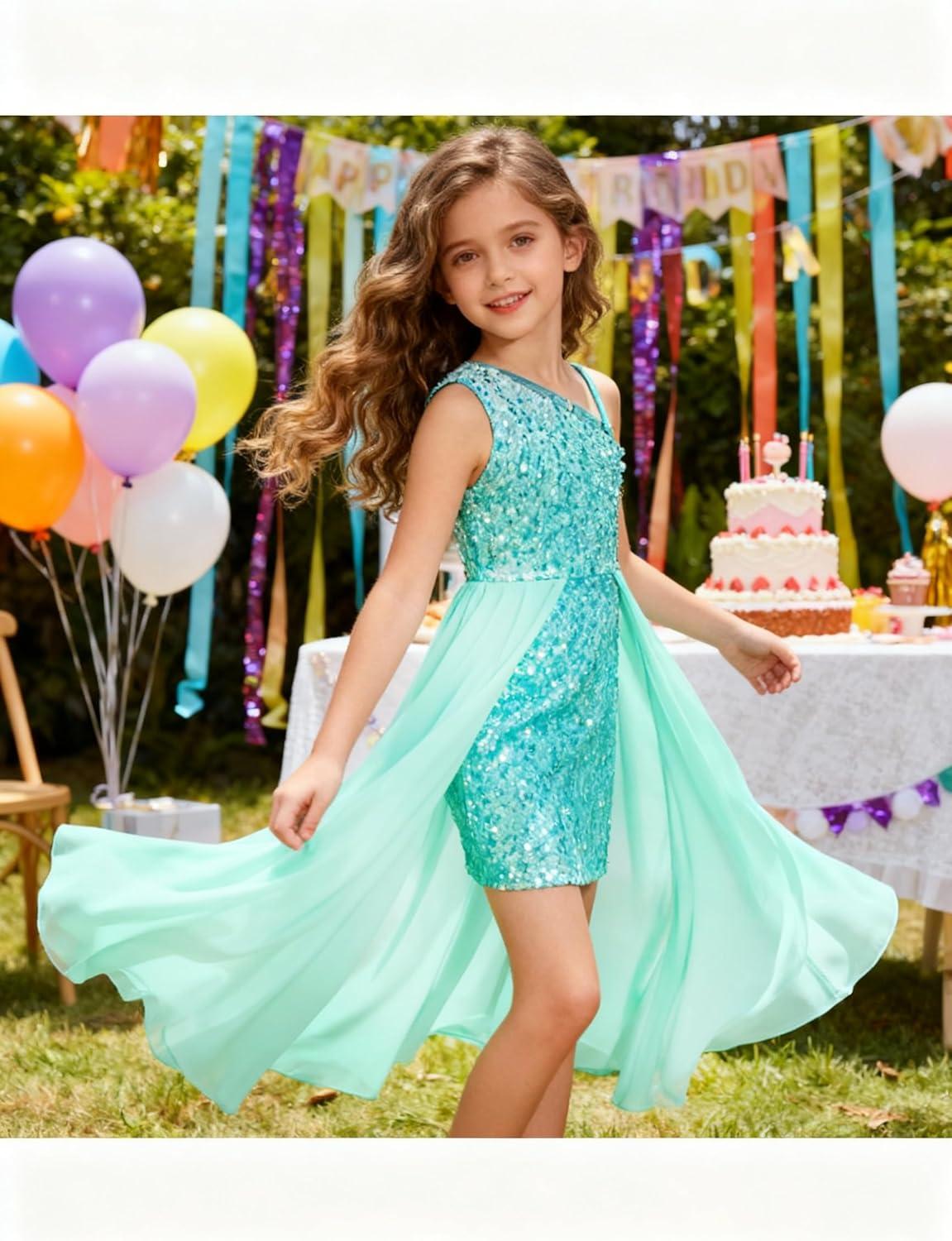 imageGRACE KARIN Girls Sequin Dress One Sleeve Formal Pageant Prom Party Special Occasion Dresses Size 514Light Green