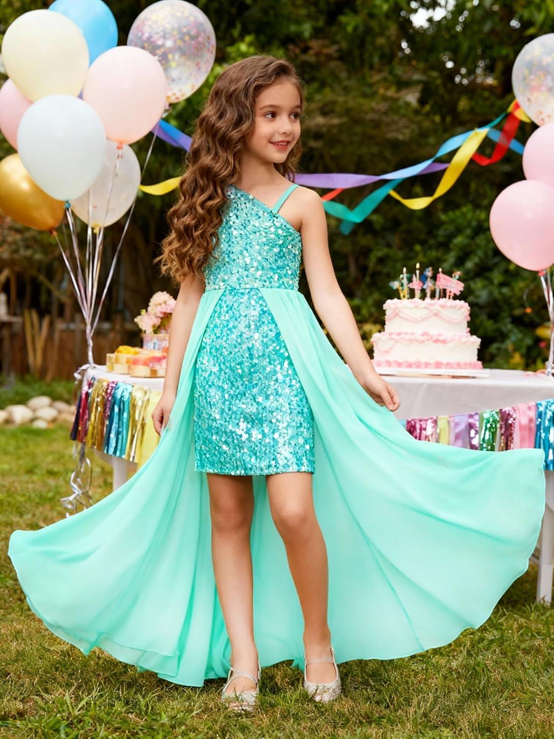 imageGRACE KARIN Girls Sequin Dress One Sleeve Formal Pageant Prom Party Special Occasion Dresses Size 514Light Green