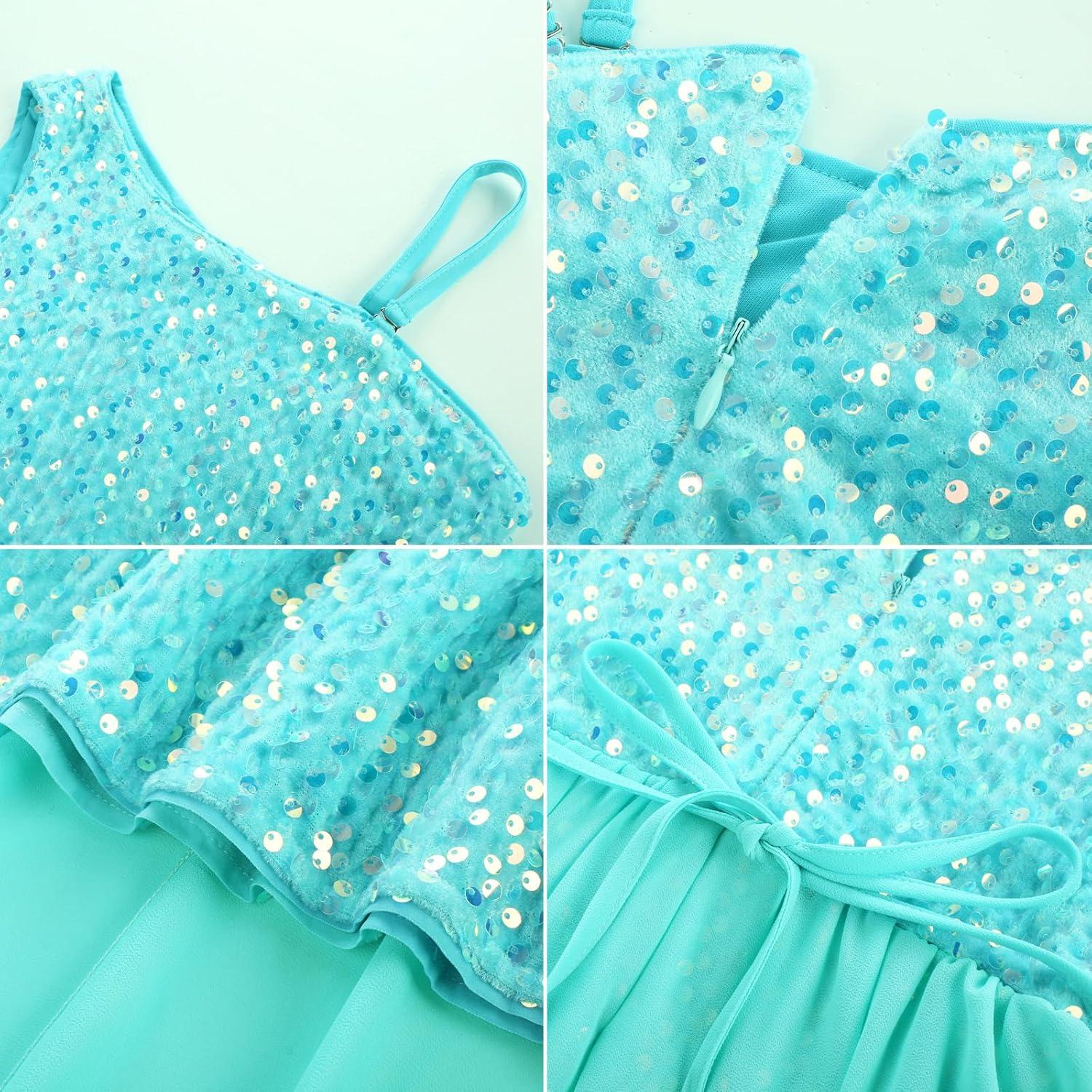 imageGRACE KARIN Girls Sequin Dress One Sleeve Formal Pageant Prom Party Special Occasion Dresses Size 514Light Green