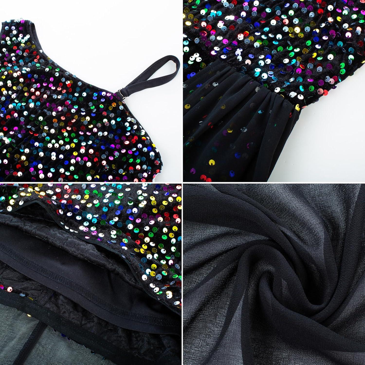 imageGRACE KARIN Girls Sequin Dress One Sleeve Formal Pageant Prom Party Special Occasion Dresses Size 514Magic Black