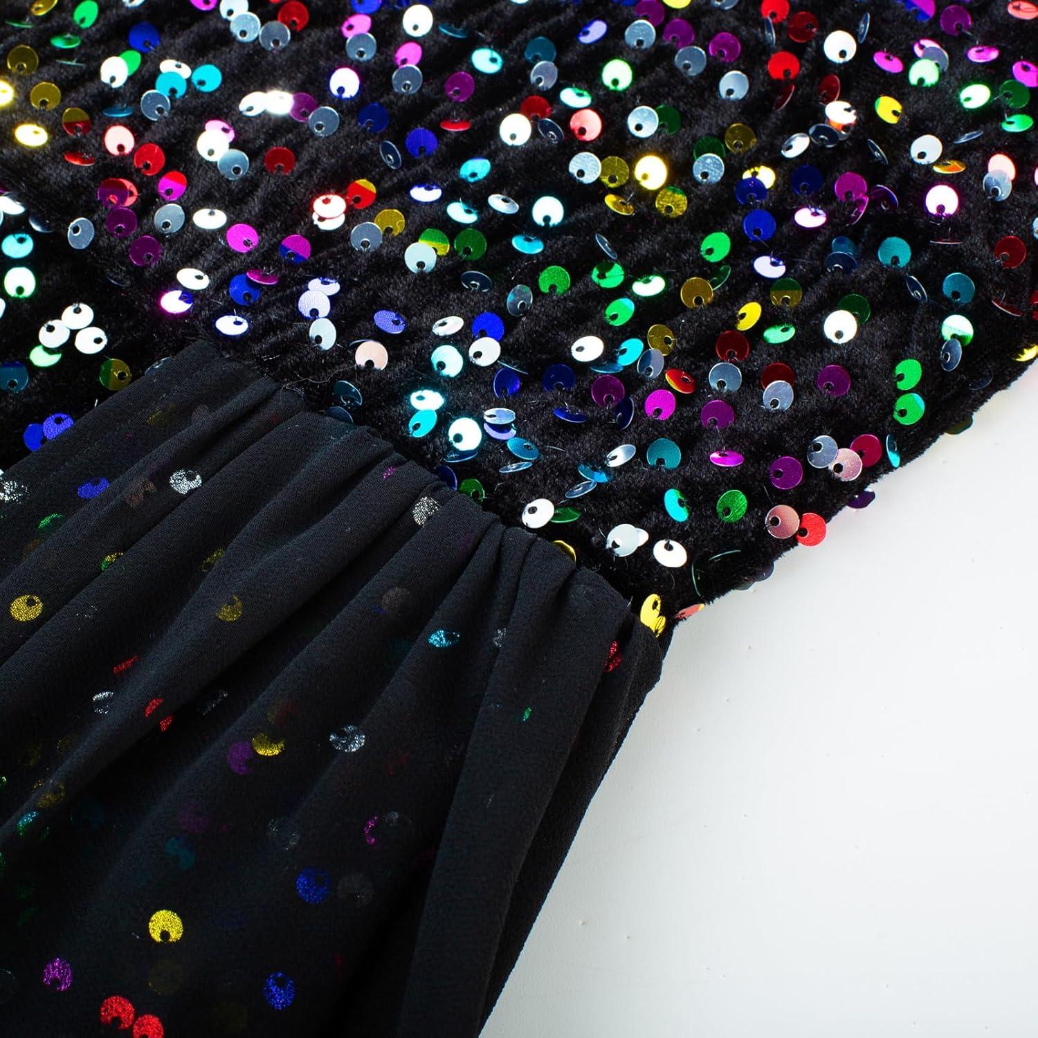imageGRACE KARIN Girls Sequin Dress One Sleeve Formal Pageant Prom Party Special Occasion Dresses Size 514Magic Black