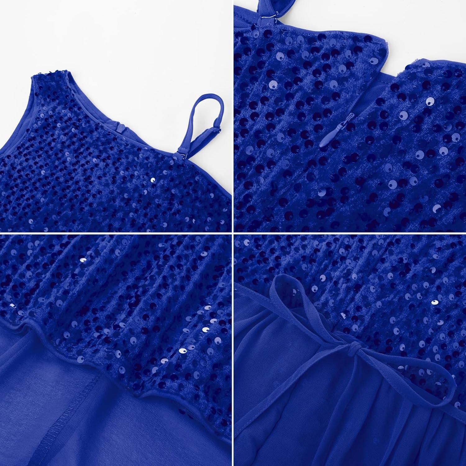 imageGRACE KARIN Girls Sequin Dress One Sleeve Formal Pageant Prom Party Special Occasion Dresses Size 514Navy Blue
