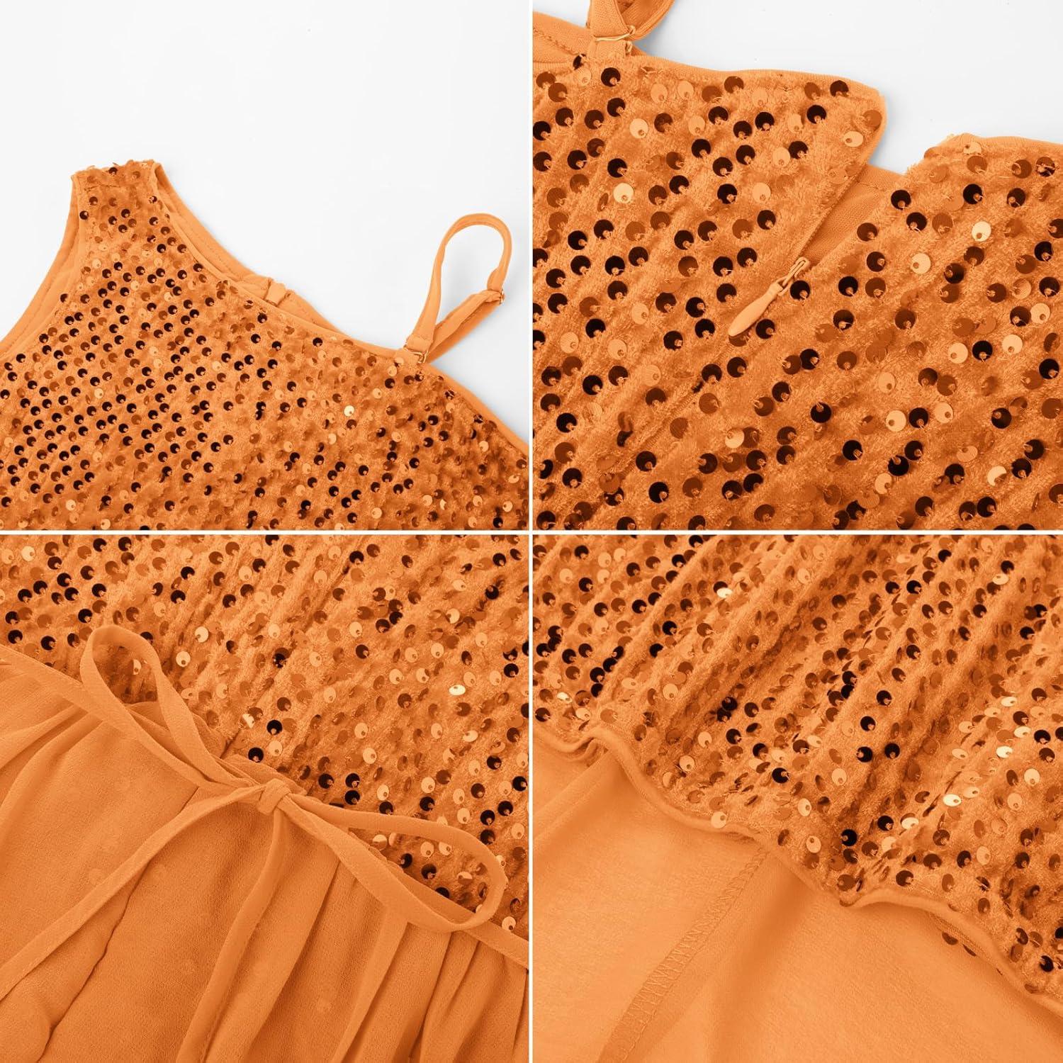 imageGRACE KARIN Girls Sequin Dress One Sleeve Formal Pageant Prom Party Special Occasion Dresses Size 514Pumpkin