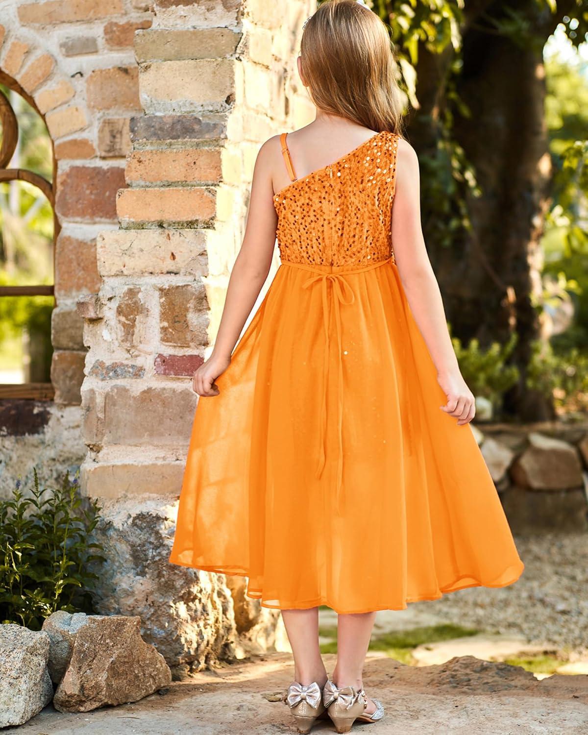 imageGRACE KARIN Girls Sequin Dress One Sleeve Formal Pageant Prom Party Special Occasion Dresses Size 514Pumpkin