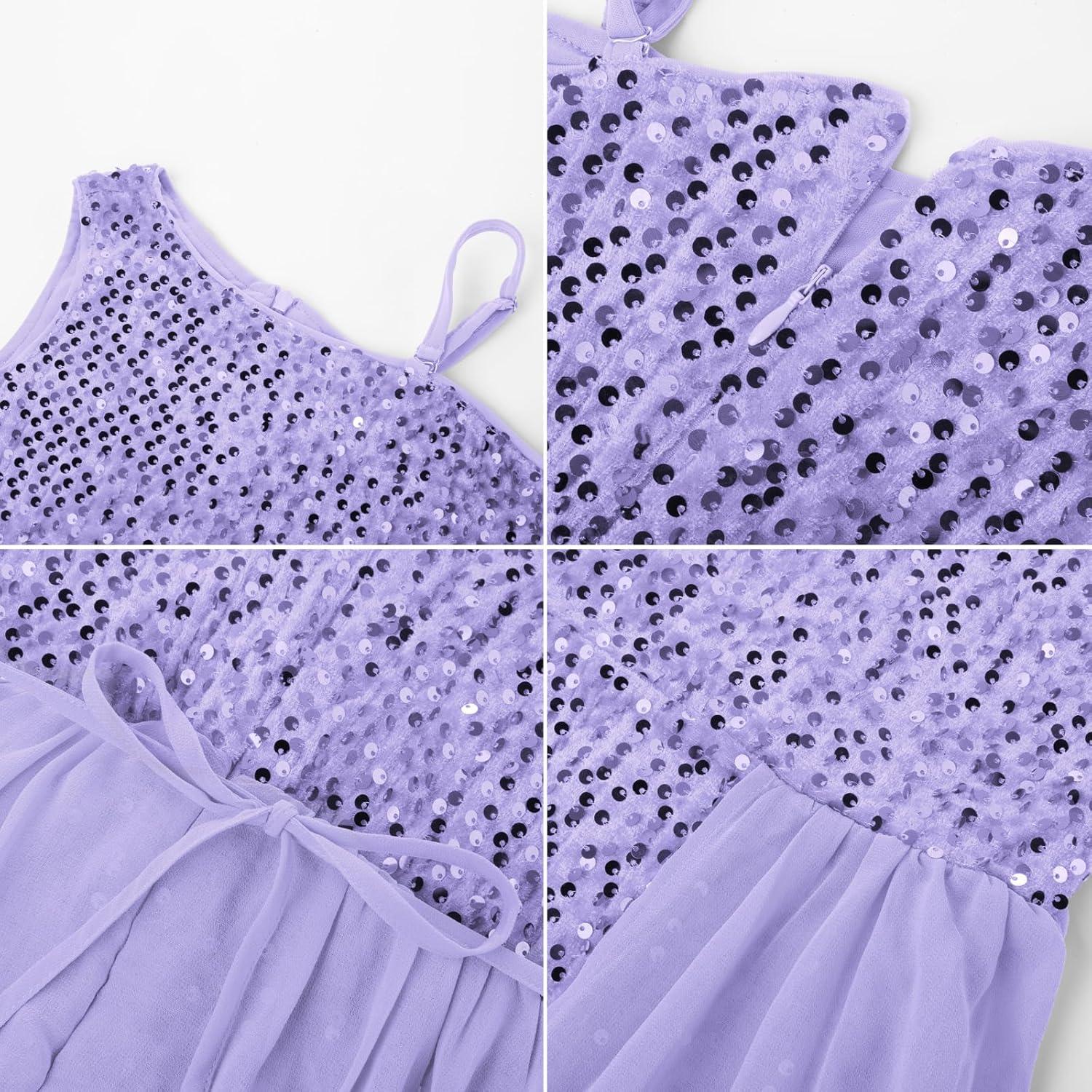 imageGRACE KARIN Girls Sequin Dress One Sleeve Formal Pageant Prom Party Special Occasion Dresses Size 514Purple