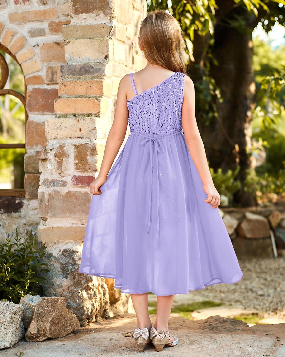 imageGRACE KARIN Girls Sequin Dress One Sleeve Formal Pageant Prom Party Special Occasion Dresses Size 514Purple
