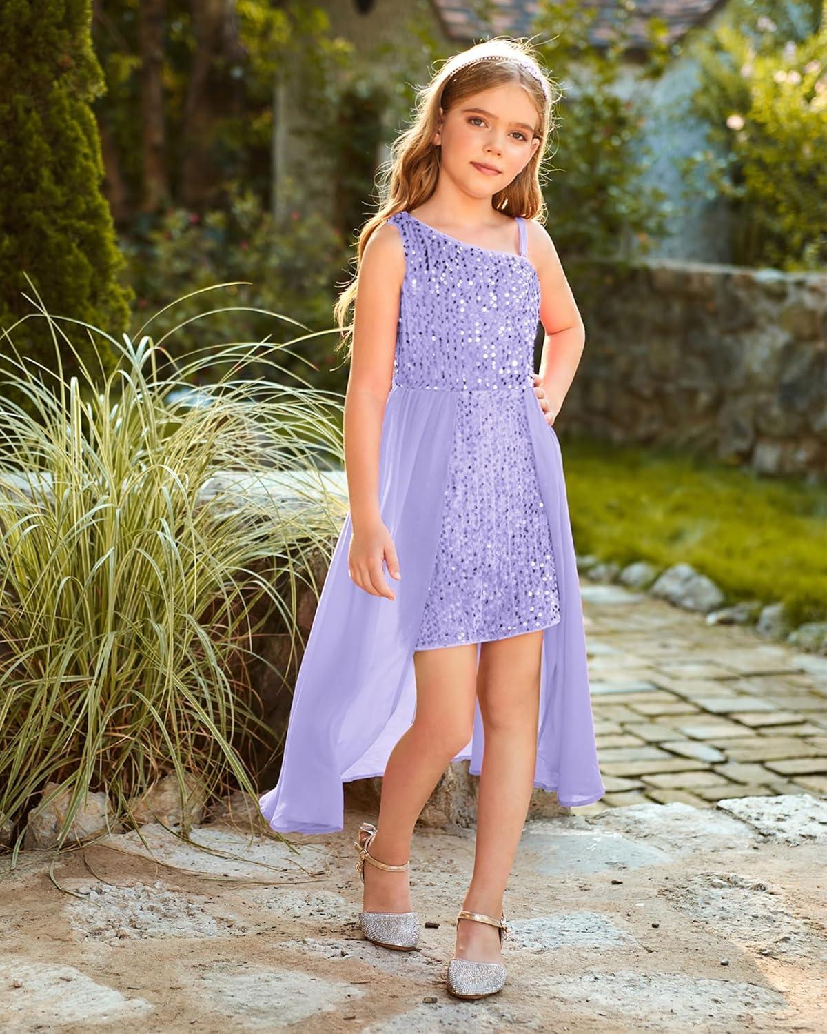 imageGRACE KARIN Girls Sequin Dress One Sleeve Formal Pageant Prom Party Special Occasion Dresses Size 514Purple