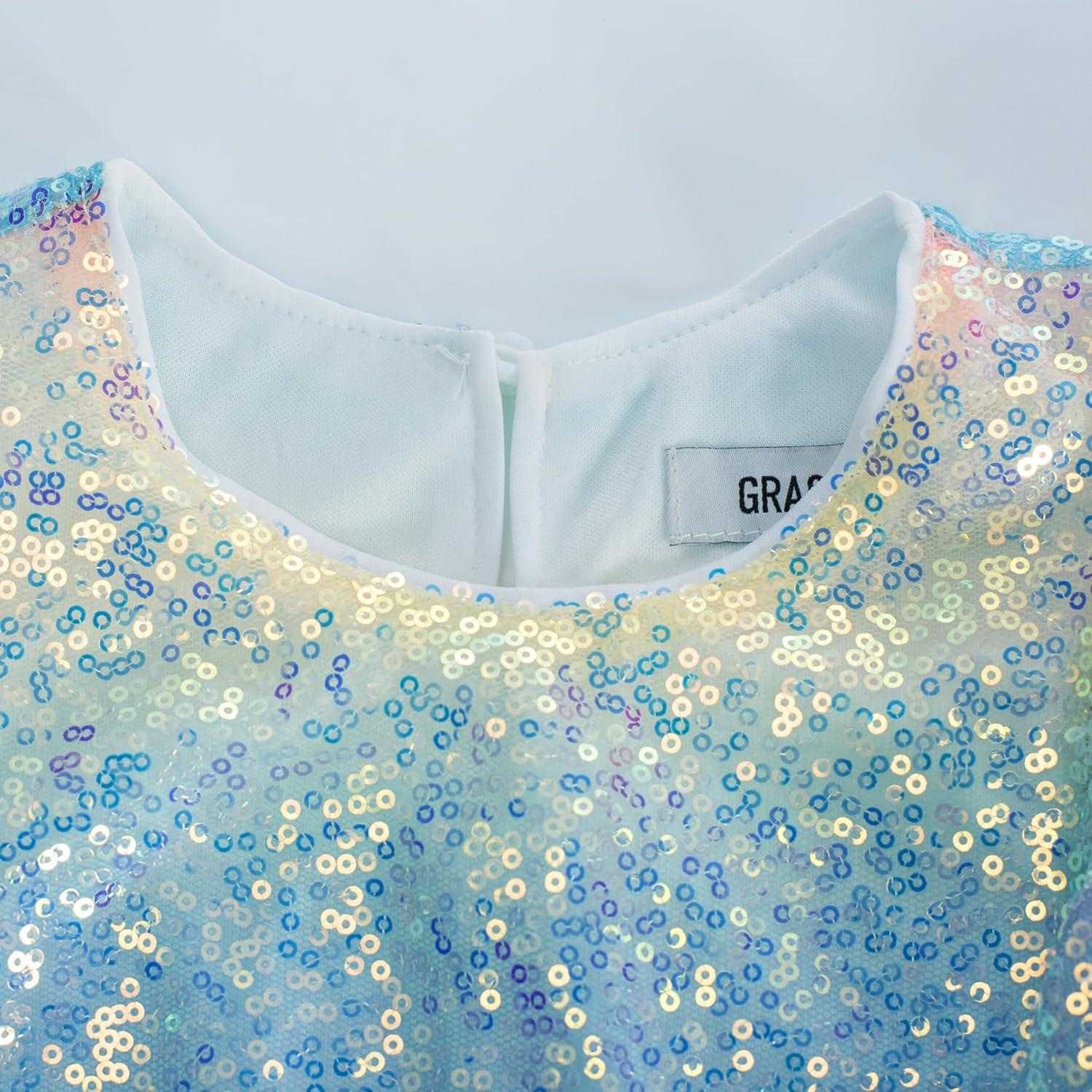 imageGRACE KARIN Girls Sequin Dress Short Flutter Sleeve Flare Silhouette Midi Dress with Hairbow 512YMulticolored