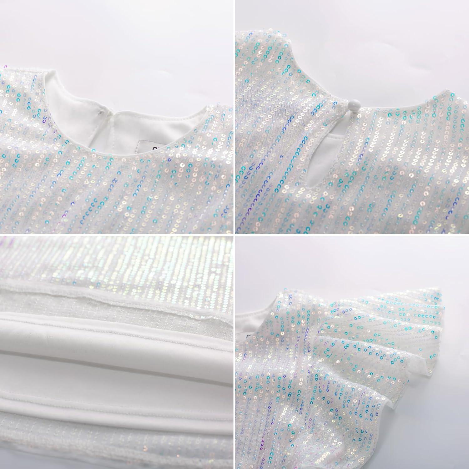 imageGRACE KARIN Girls Sequin Dress Short Flutter Sleeve Flare Silhouette Midi Dress with Hairbow 512YMulticoloured on White