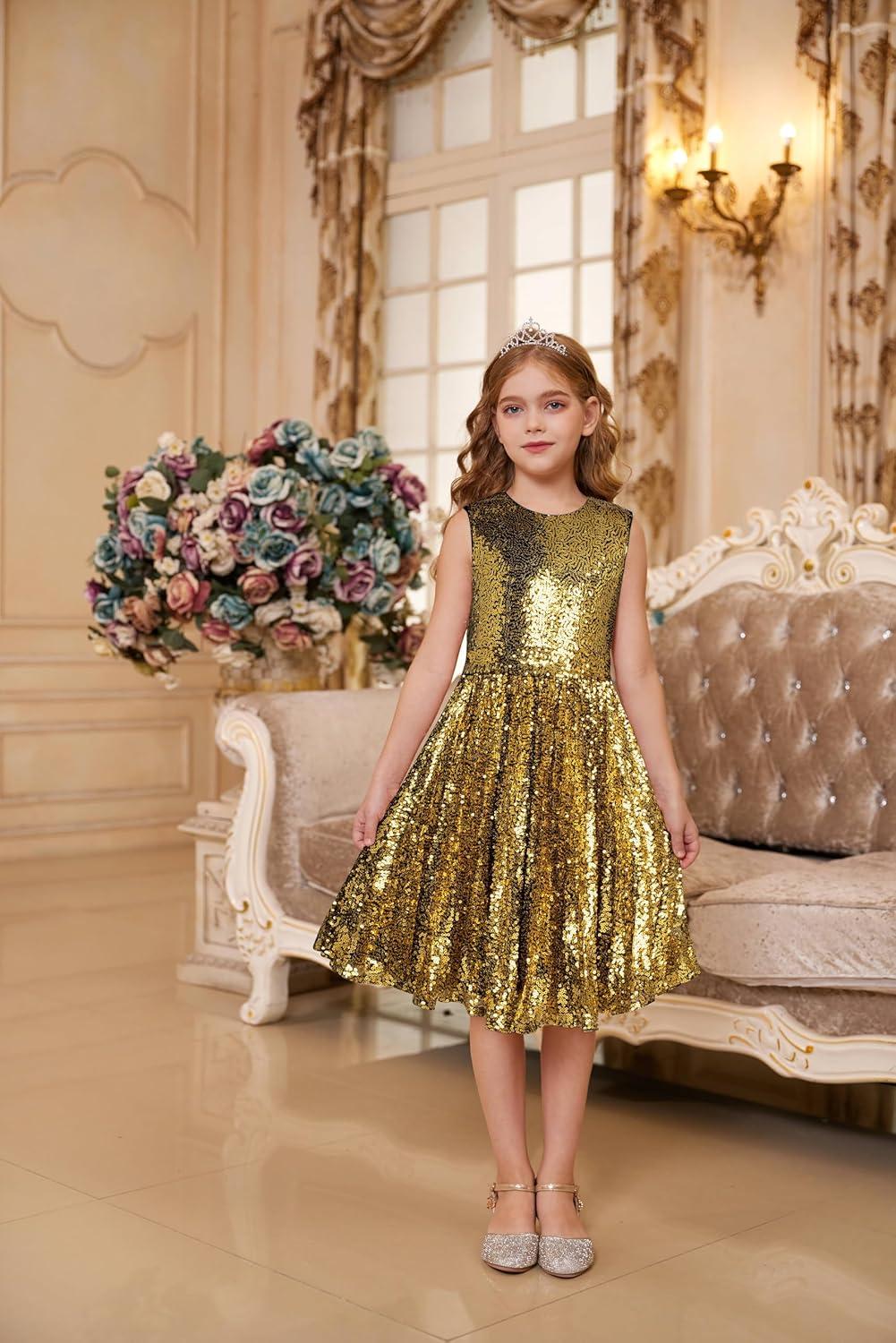 imageGRACE KARIN Girls Sequin Dress Sleeveless Prom Party Formal Graduations Fancy Tween Girls Dresses Size 512Black Golden