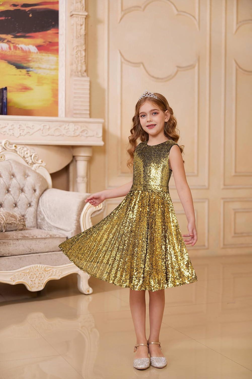 imageGRACE KARIN Girls Sequin Dress Sleeveless Prom Party Formal Graduations Fancy Tween Girls Dresses Size 512Black Golden