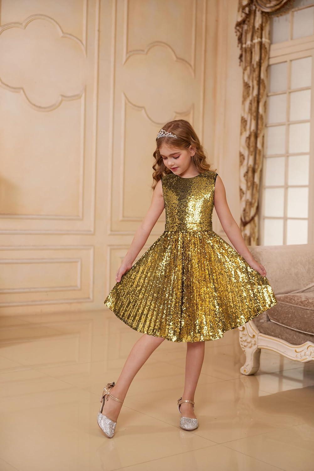 imageGRACE KARIN Girls Sequin Dress Sleeveless Prom Party Formal Graduations Fancy Tween Girls Dresses Size 512Black Golden