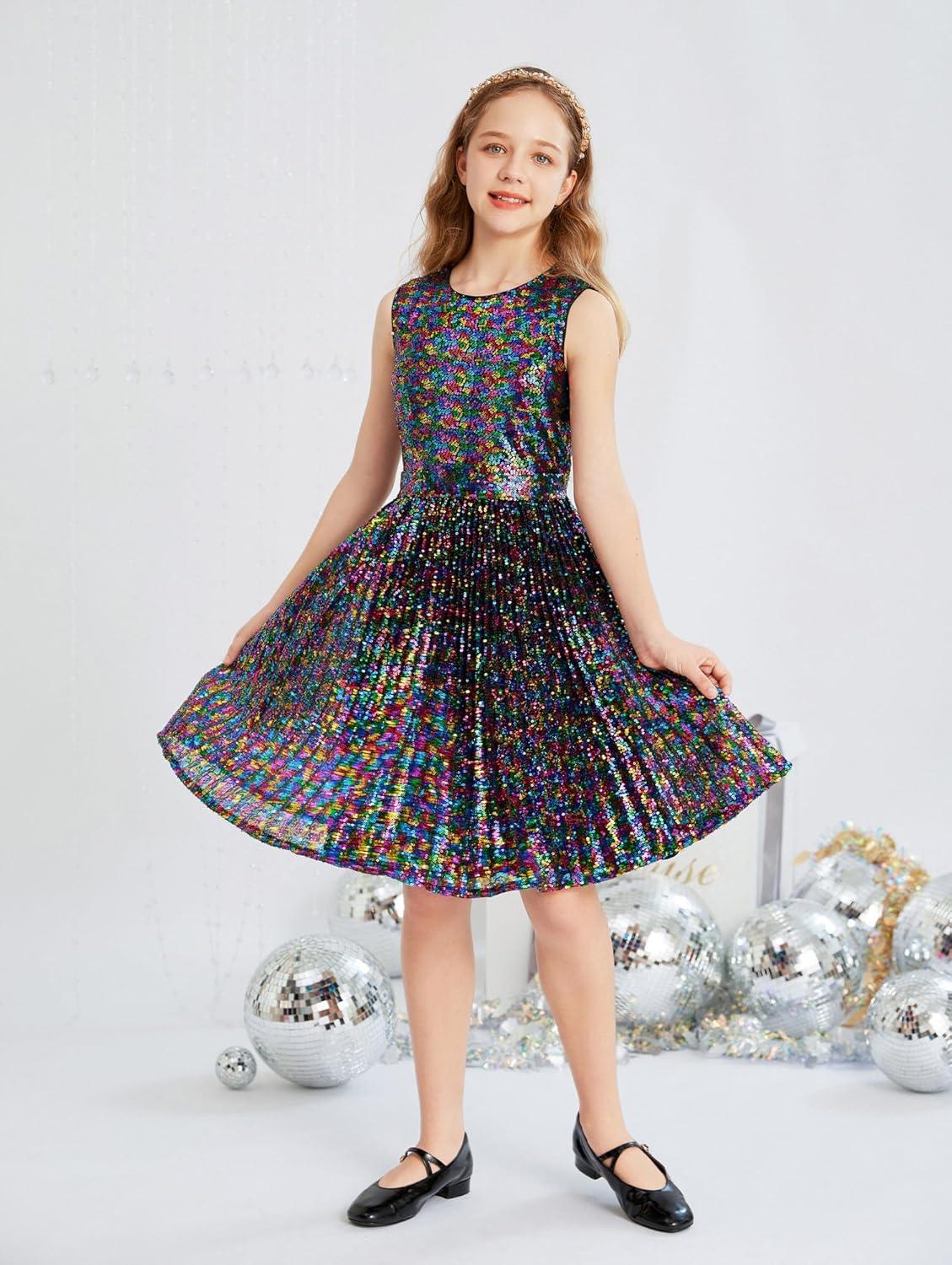 imageGRACE KARIN Girls Sequin Dress Sleeveless Prom Party Formal Graduations Fancy Tween Girls Dresses Size 512Colorful Black