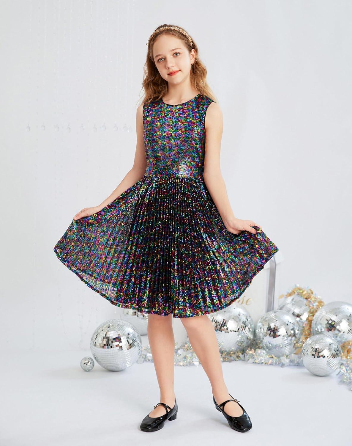 imageGRACE KARIN Girls Sequin Dress Sleeveless Prom Party Formal Graduations Fancy Tween Girls Dresses Size 512Colorful Black