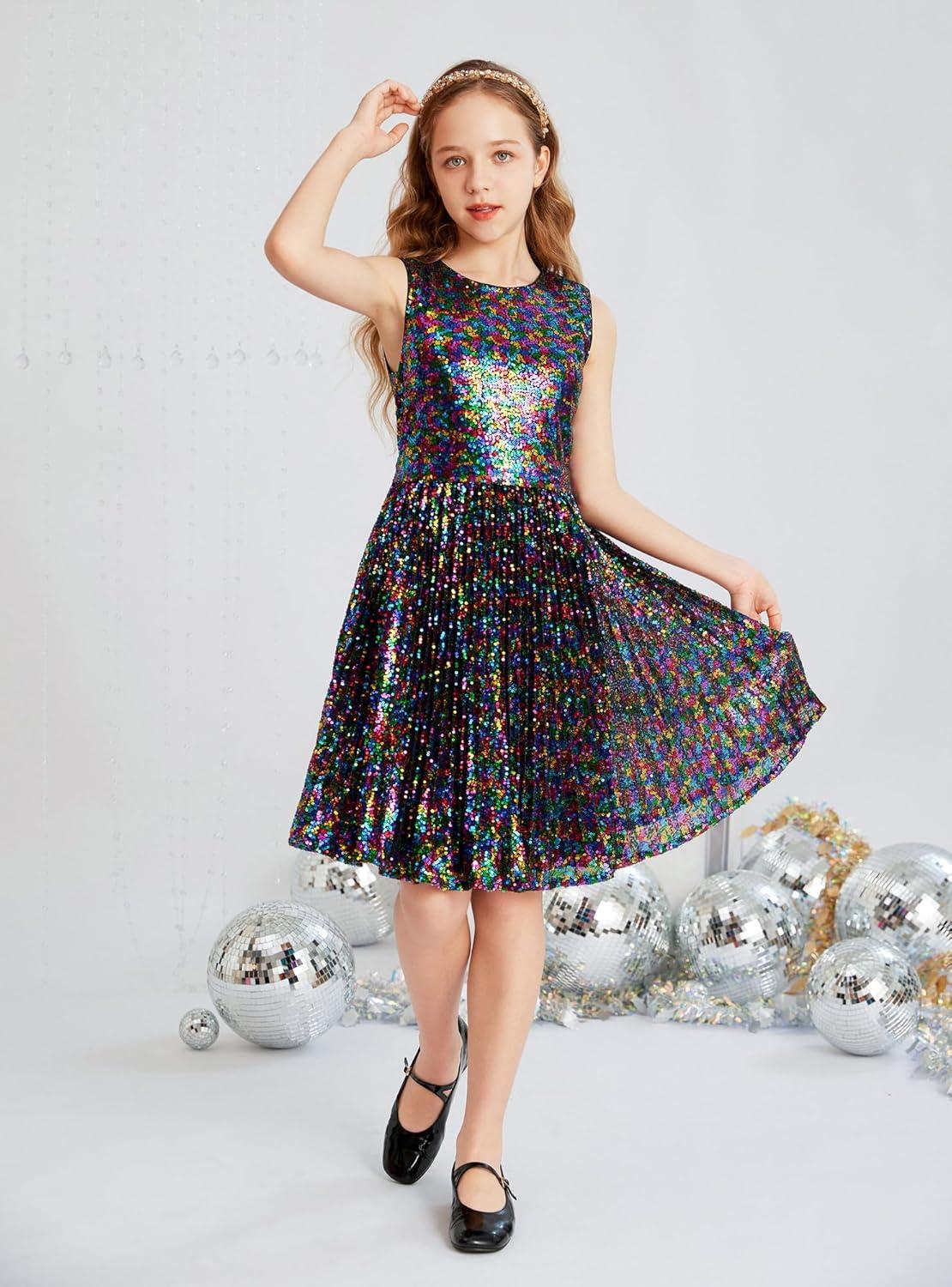 imageGRACE KARIN Girls Sequin Dress Sleeveless Prom Party Formal Graduations Fancy Tween Girls Dresses Size 512Colorful Black