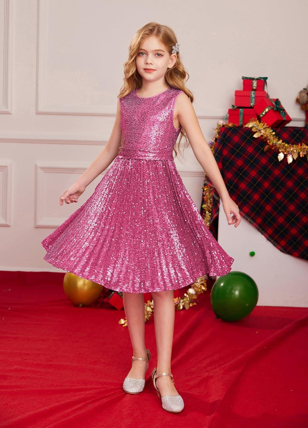 imageGRACE KARIN Girls Sequin Dress Sleeveless Prom Party Formal Graduations Fancy Tween Girls Dresses Size 512Hot Pink