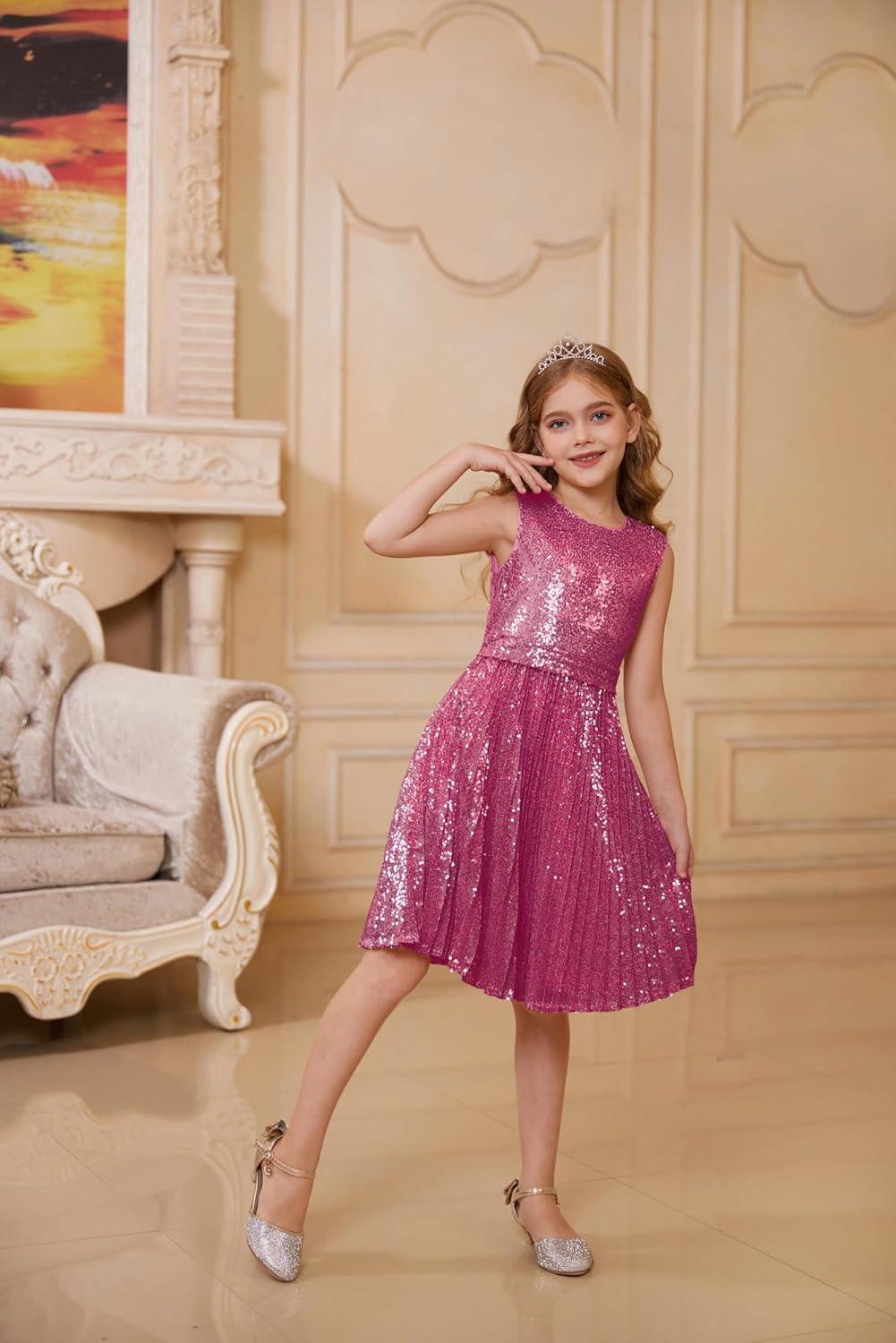 imageGRACE KARIN Girls Sequin Dress Sleeveless Prom Party Formal Graduations Fancy Tween Girls Dresses Size 512Hot Pink