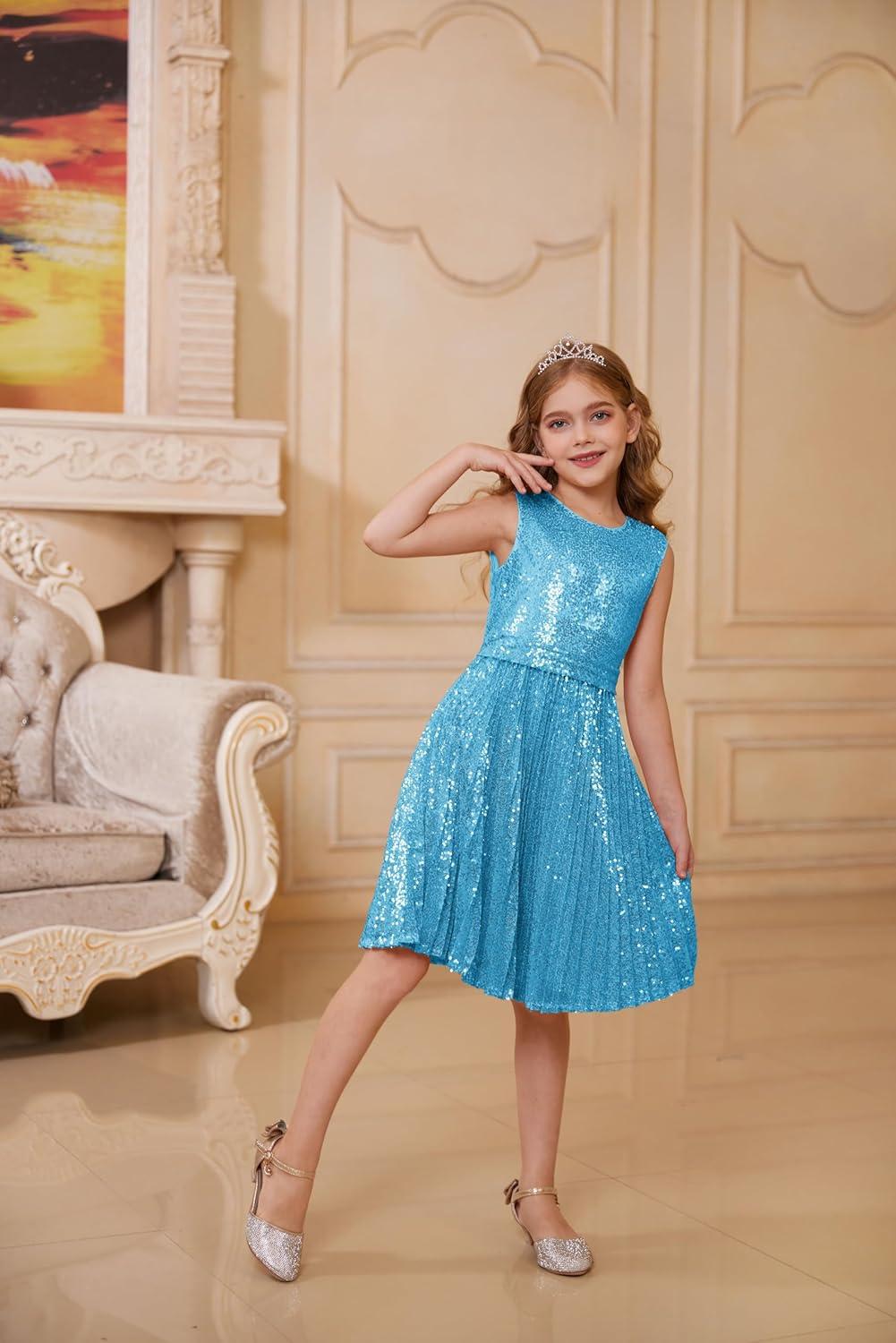 imageGRACE KARIN Girls Sequin Dress Sleeveless Prom Party Formal Graduations Fancy Tween Girls Dresses Size 512Light Blue