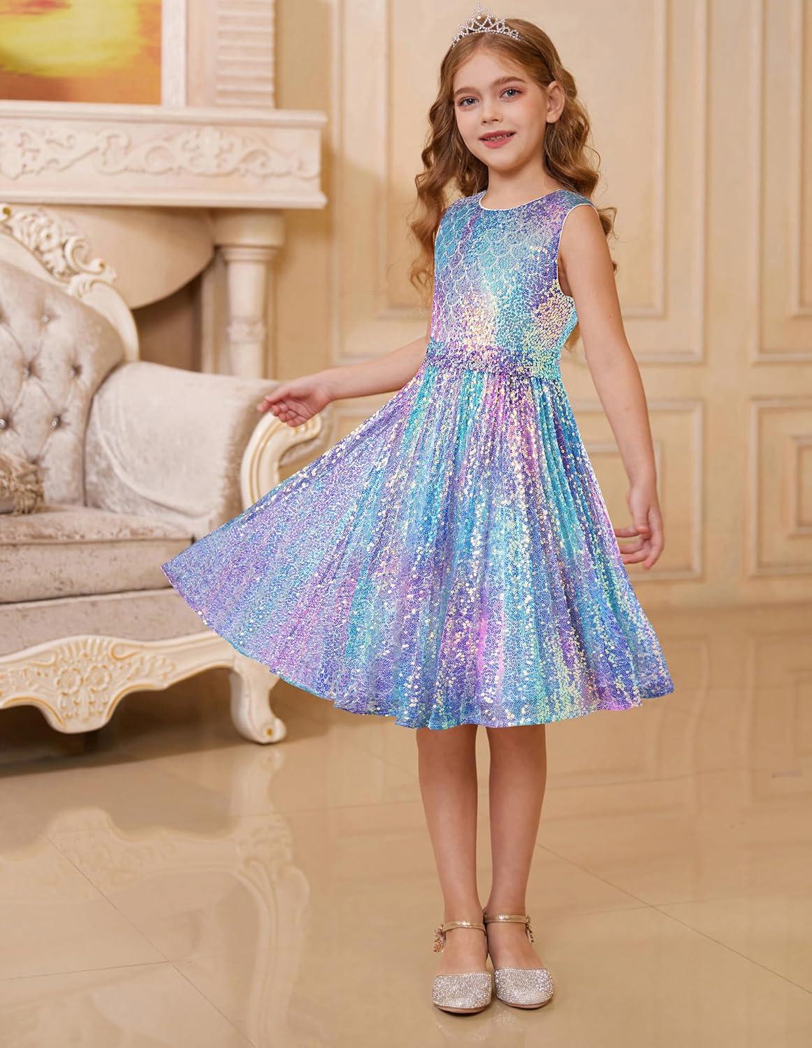 imageGRACE KARIN Girls Sequin Dress Sleeveless Prom Party Formal Graduations Fancy Tween Girls Dresses Size 512Magic White