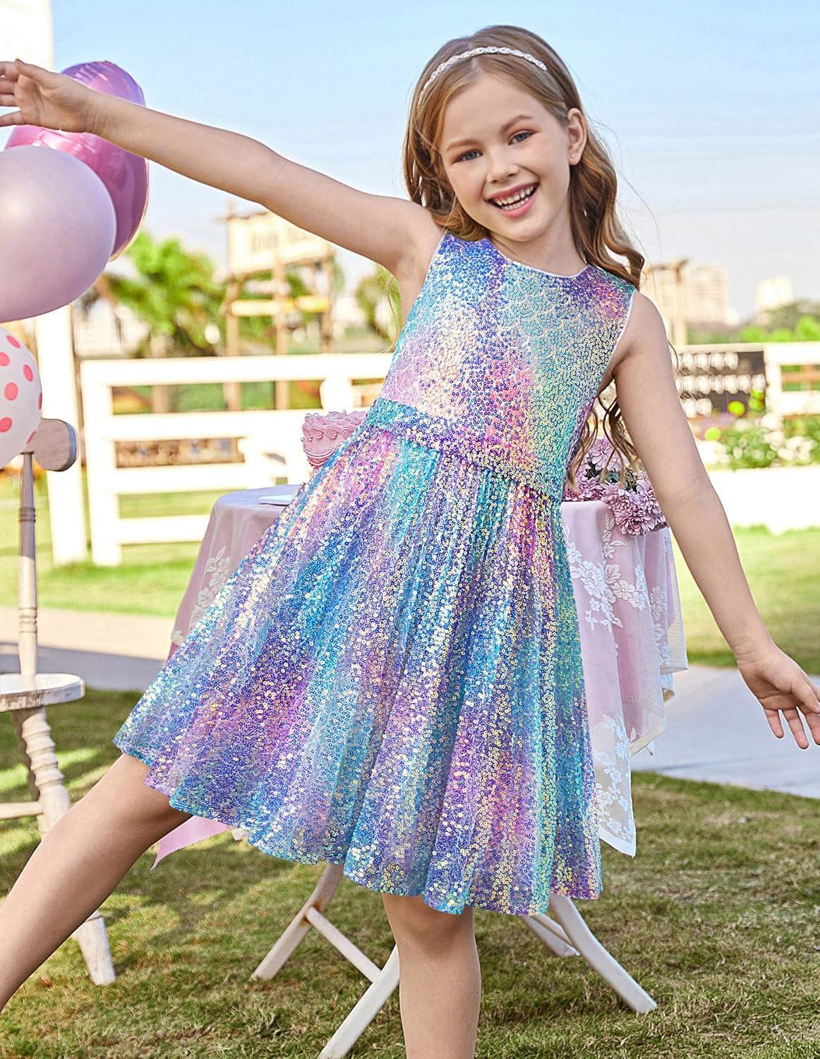 imageGRACE KARIN Girls Sequin Dress Sleeveless Prom Party Formal Graduations Fancy Tween Girls Dresses Size 512Magic White