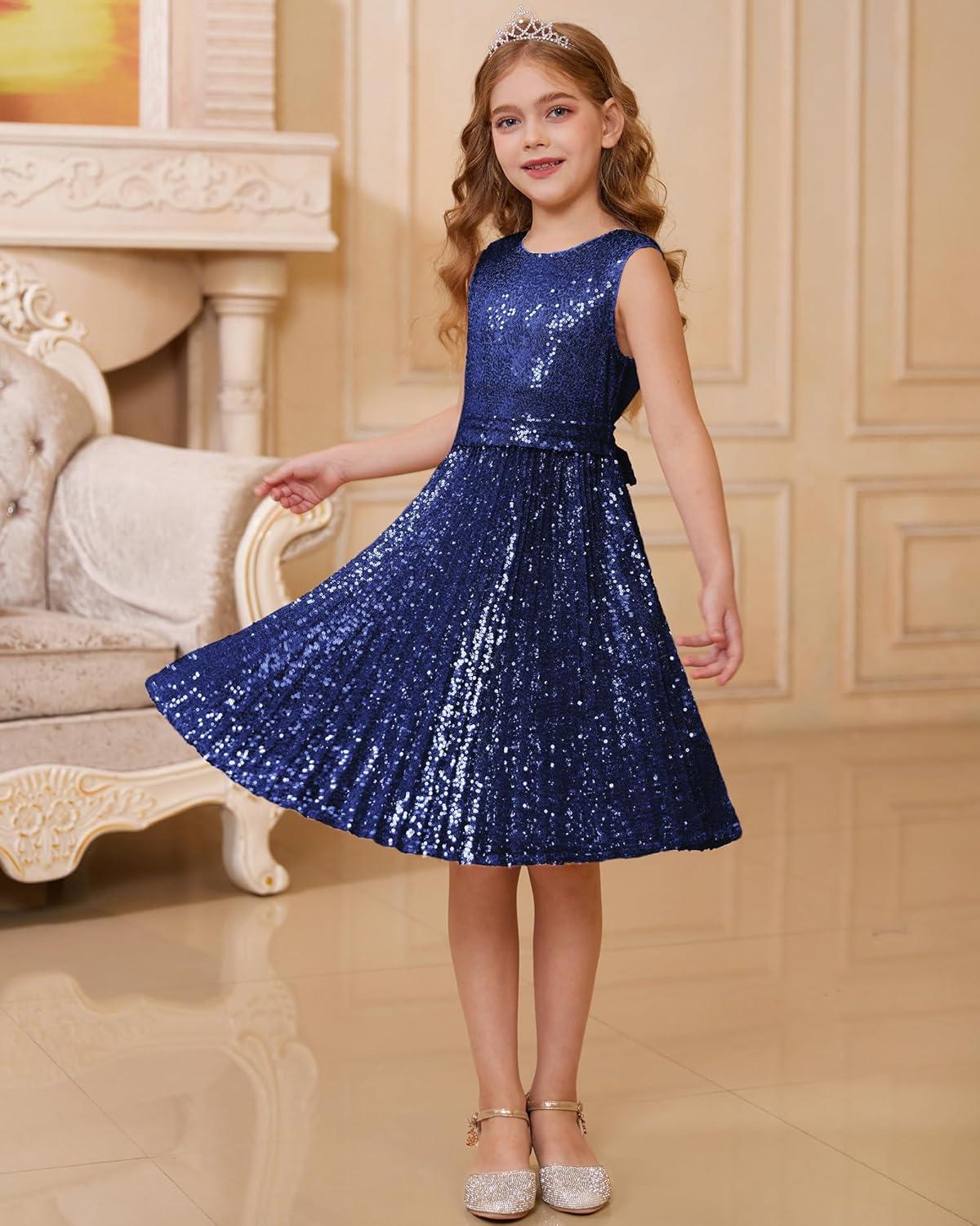 imageGRACE KARIN Girls Sequin Dress Sleeveless Prom Party Formal Graduations Fancy Tween Girls Dresses Size 512Navy Blue