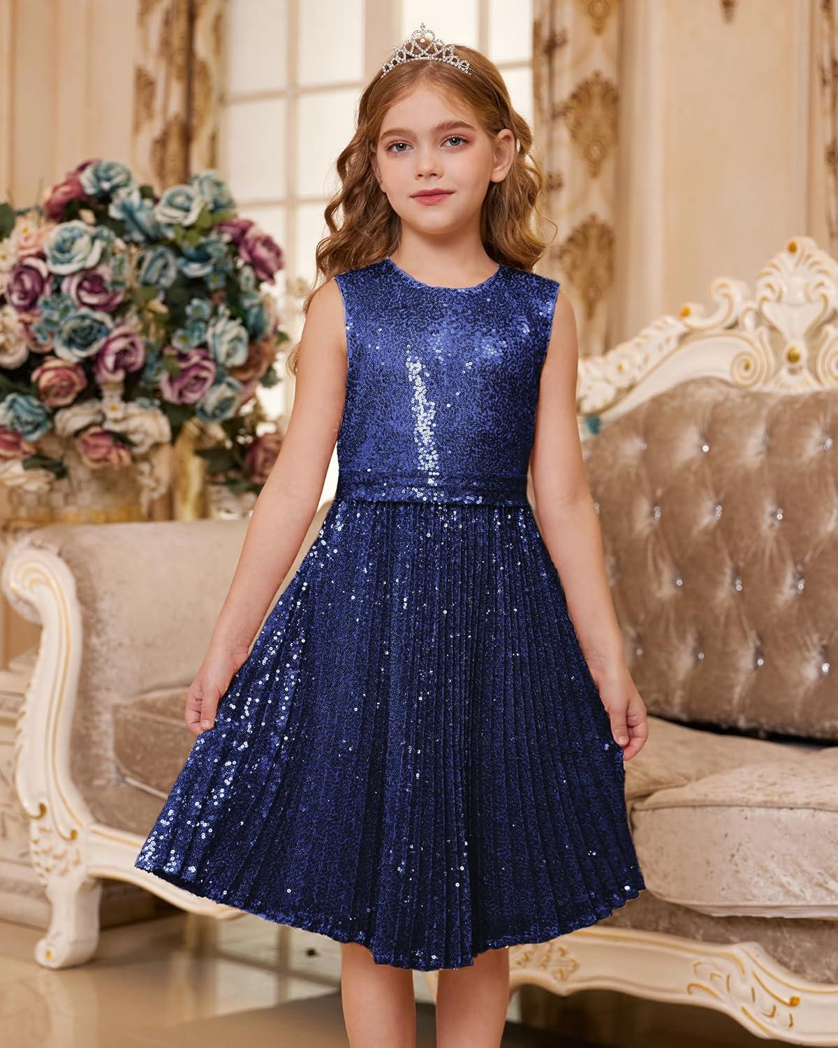 imageGRACE KARIN Girls Sequin Dress Sleeveless Prom Party Formal Graduations Fancy Tween Girls Dresses Size 512Navy Blue