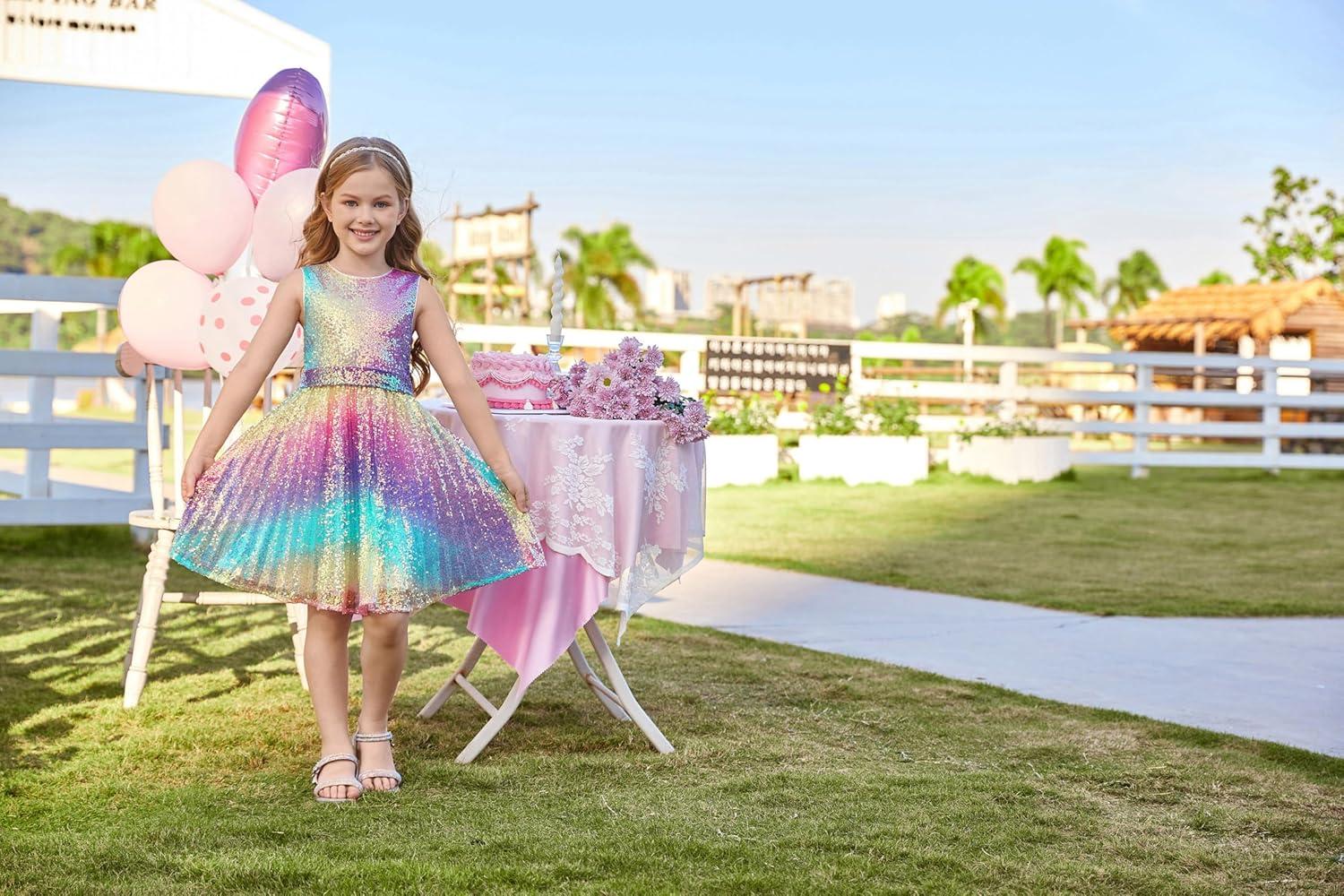 imageGRACE KARIN Girls Sequin Dress Sleeveless Prom Party Formal Graduations Fancy Tween Girls Dresses Size 512Rainbow