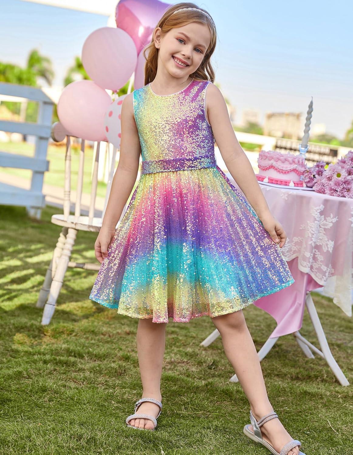 imageGRACE KARIN Girls Sequin Dress Sleeveless Prom Party Formal Graduations Fancy Tween Girls Dresses Size 512Rainbow
