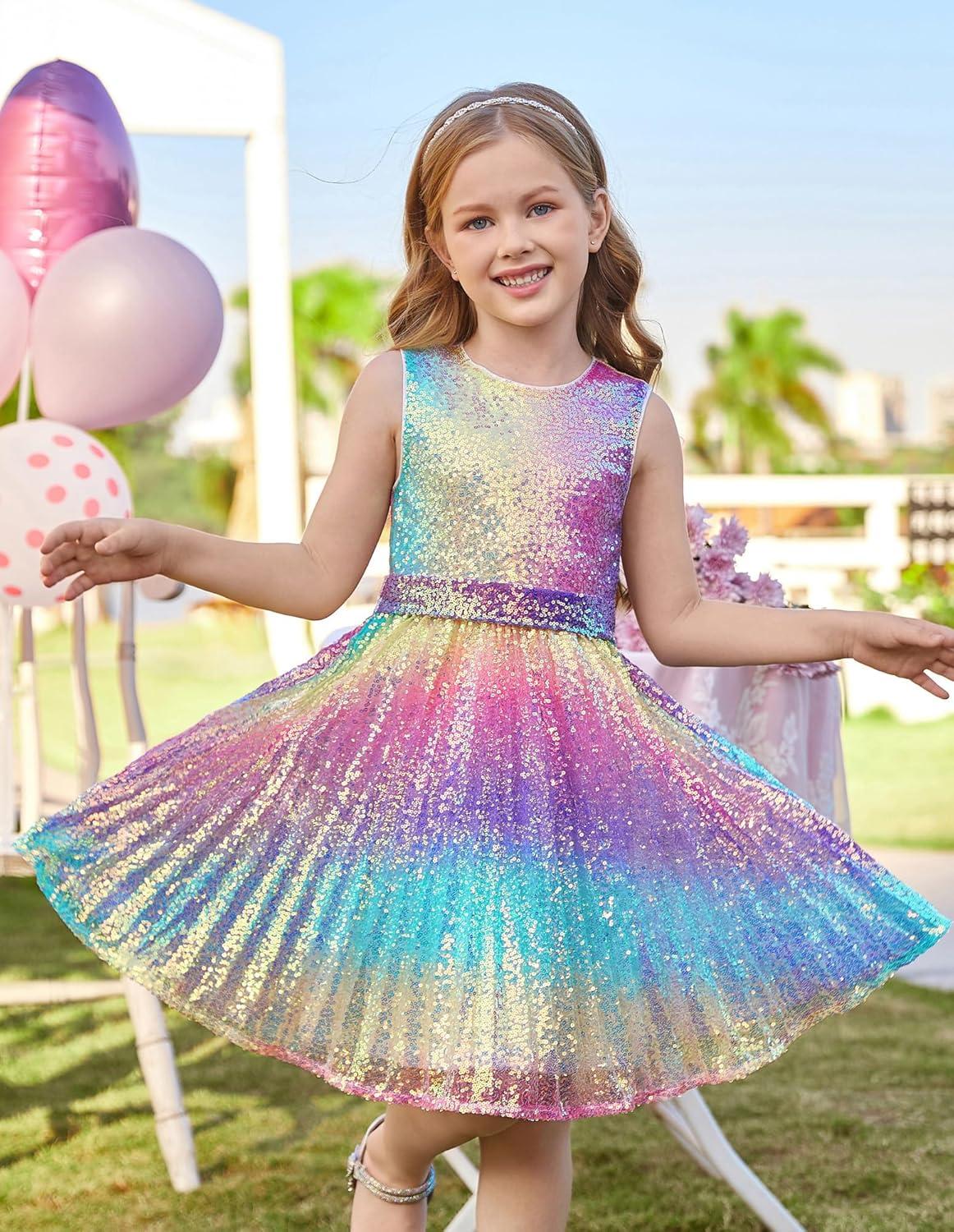 imageGRACE KARIN Girls Sequin Dress Sleeveless Prom Party Formal Graduations Fancy Tween Girls Dresses Size 512Rainbow
