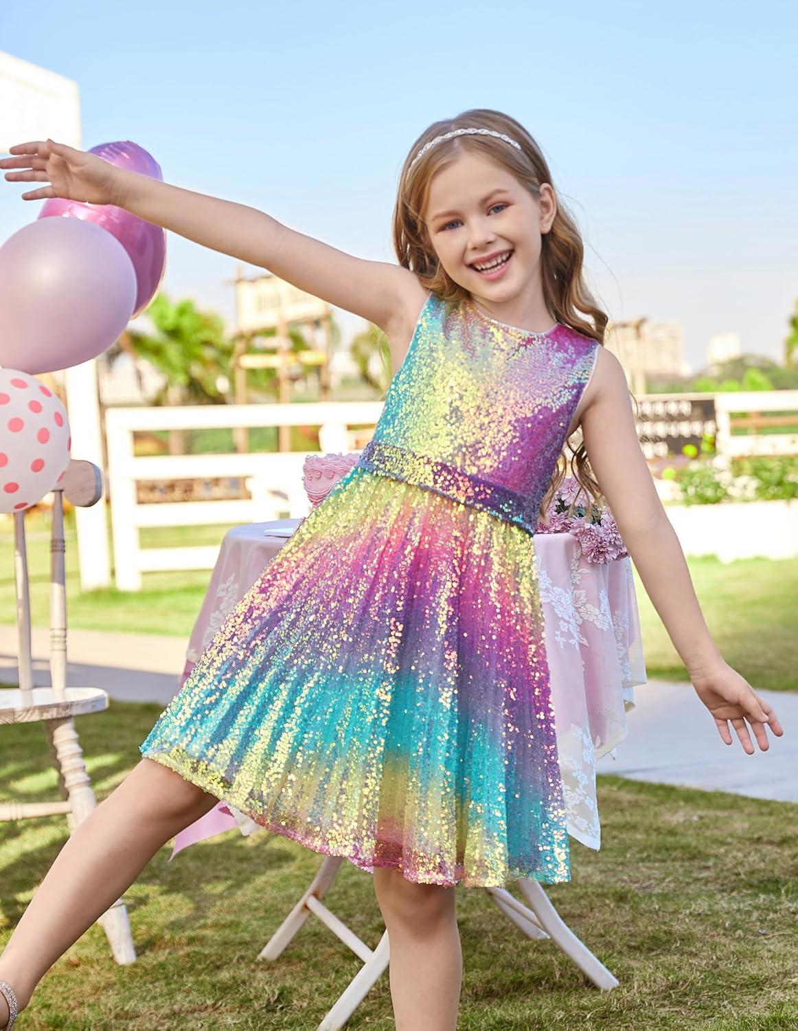 imageGRACE KARIN Girls Sequin Dress Sleeveless Prom Party Formal Graduations Fancy Tween Girls Dresses Size 512Rainbow