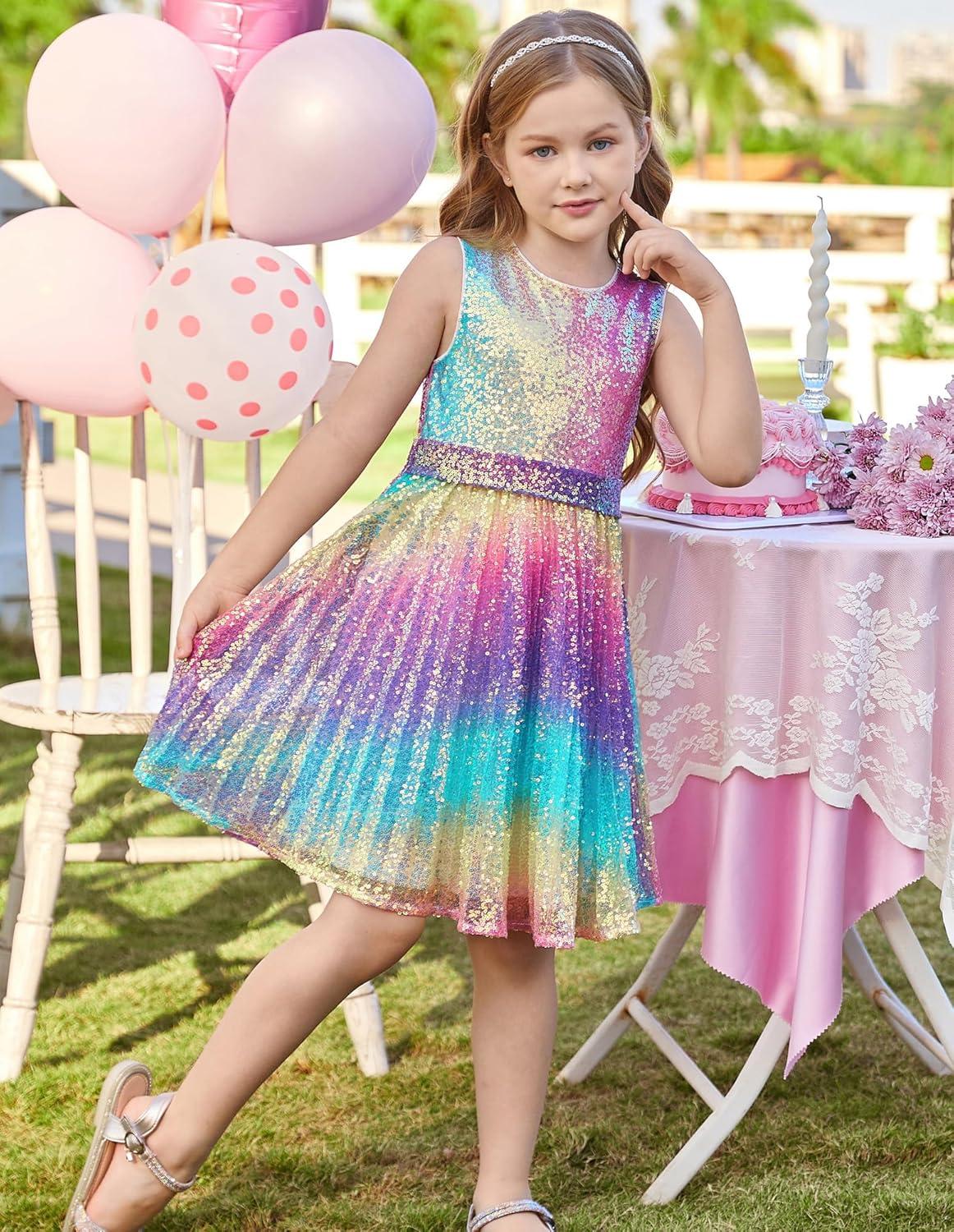 imageGRACE KARIN Girls Sequin Dress Sleeveless Prom Party Formal Graduations Fancy Tween Girls Dresses Size 512Rainbow