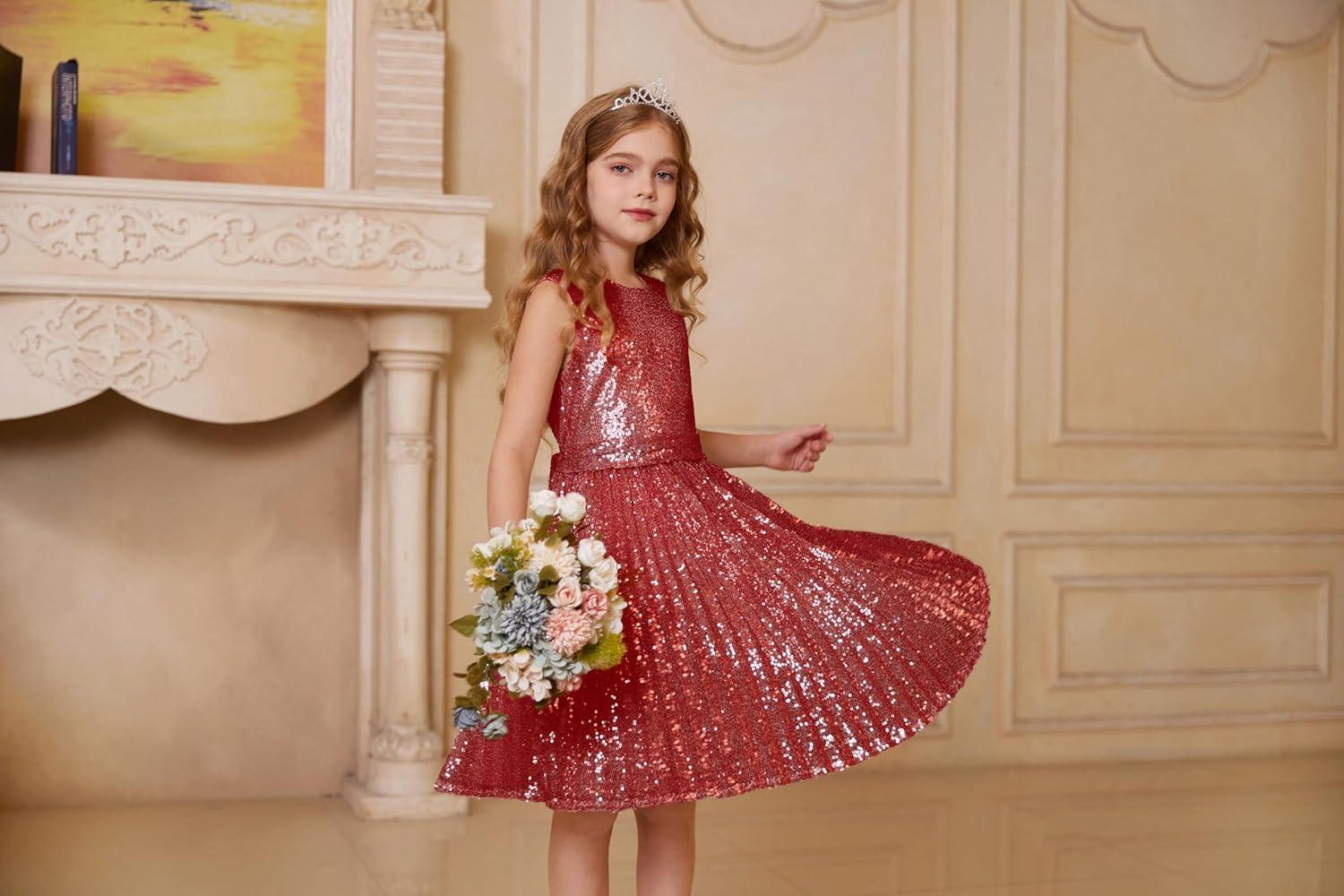 imageGRACE KARIN Girls Sequin Dress Sleeveless Prom Party Formal Graduations Fancy Tween Girls Dresses Size 512Red
